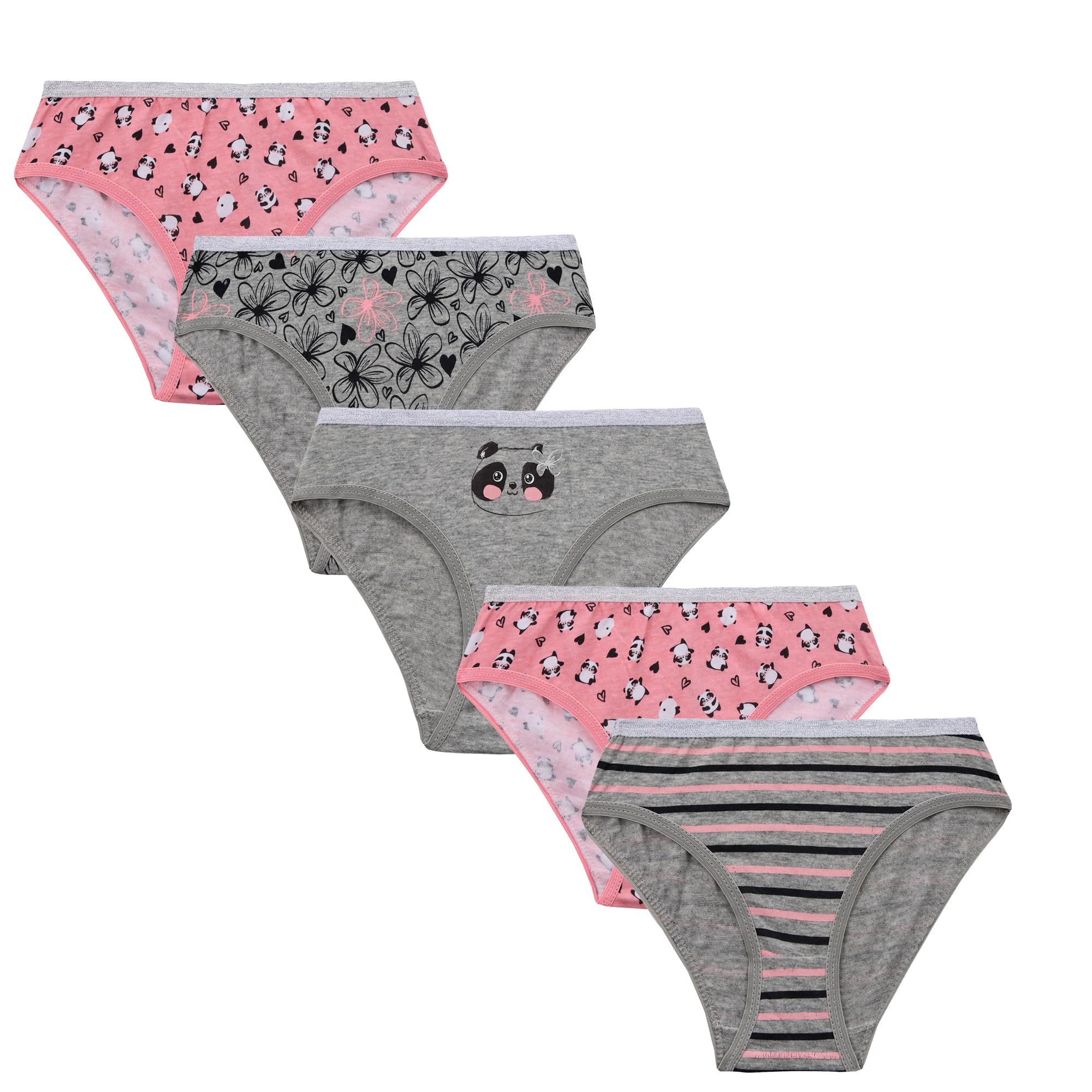 Metzuyan Girls Panda - 5 Pairs Ws-Ss25 Kids 5 Pairs Briefs Underwear 100% Novelty Multipack Pink Panda 13 Years