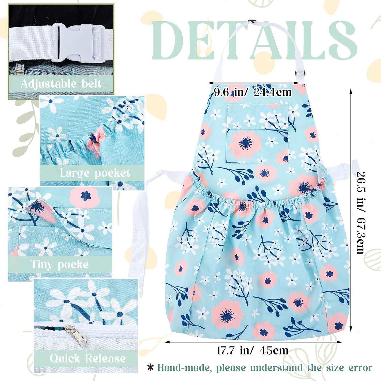 2 Pcs Gardening Apron with Release Pockets, Christmas Gifts for Women, Floral Apron for Harvesting Garden - Image 2