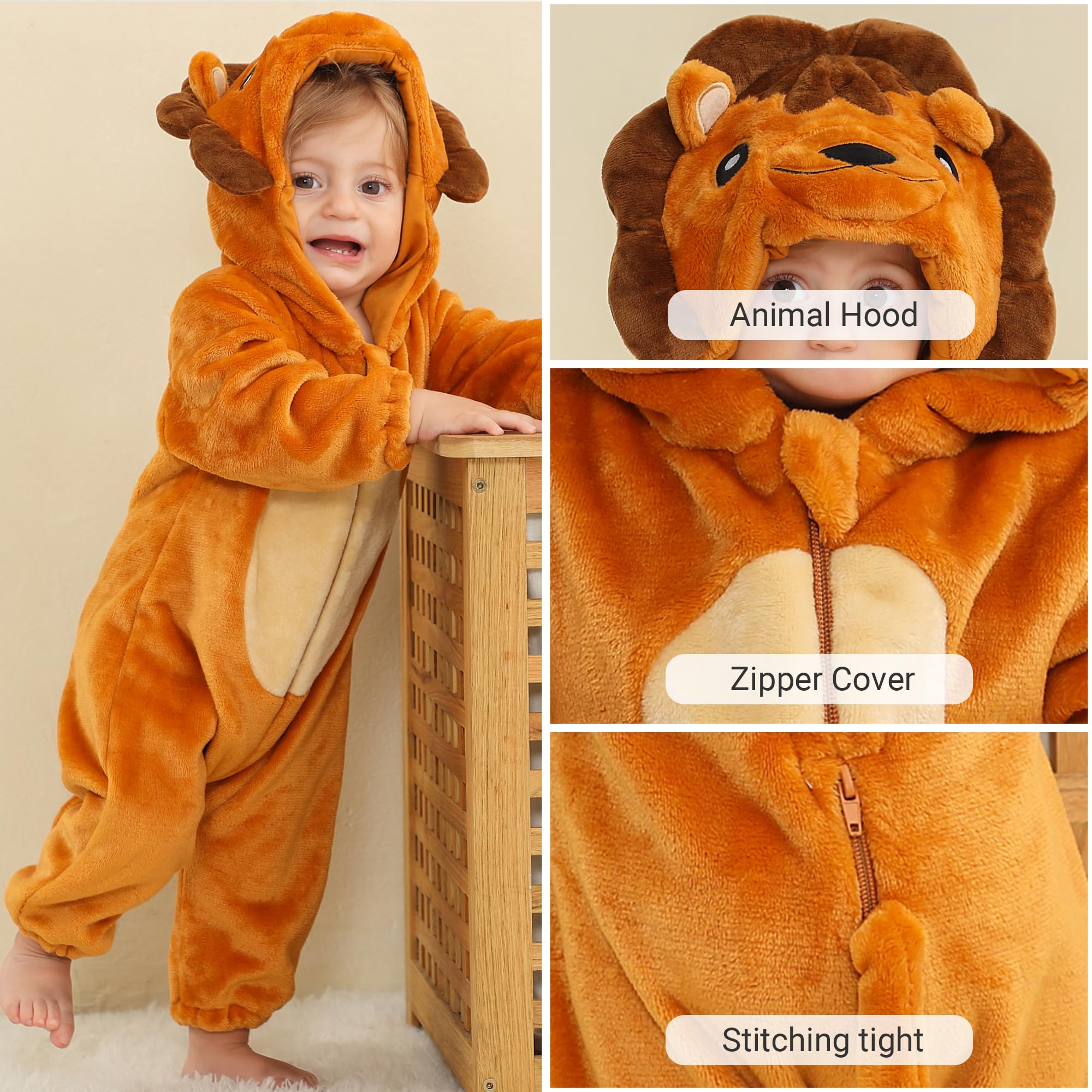 HAHASHOW Bambino Inverno Pagliaccetto con Cappuccio Neonato Inverno Animale Pigiama Flanella Pagliaccetto Ragazze Ragazzi 2-36 Mesi
