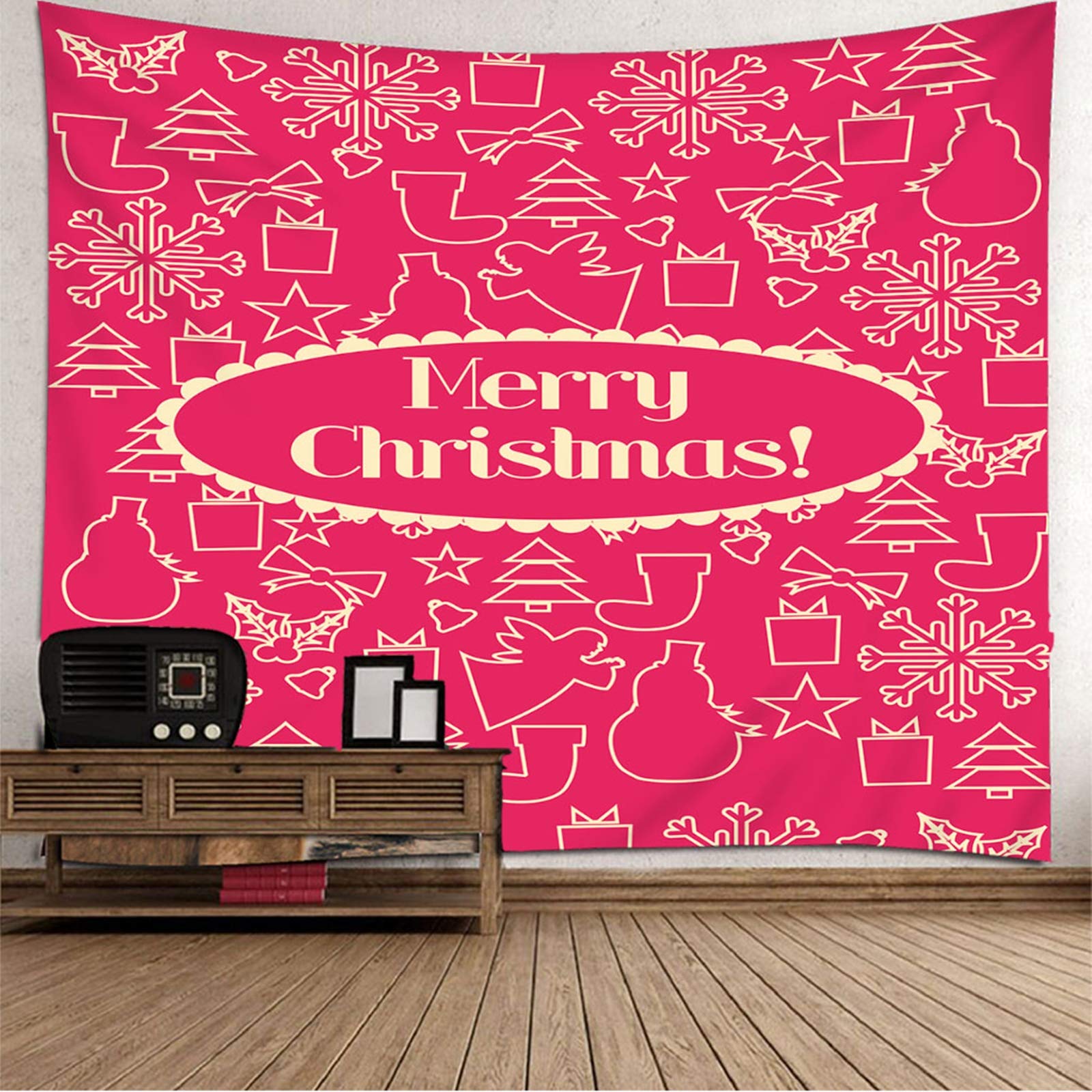 Garden Wall Decor, Adornos Hogar Navidad Tema Navideño Feliz Navidad Rosa Amarillo Poliéster Decoracion Aesthetic Tapiz 240X220cm