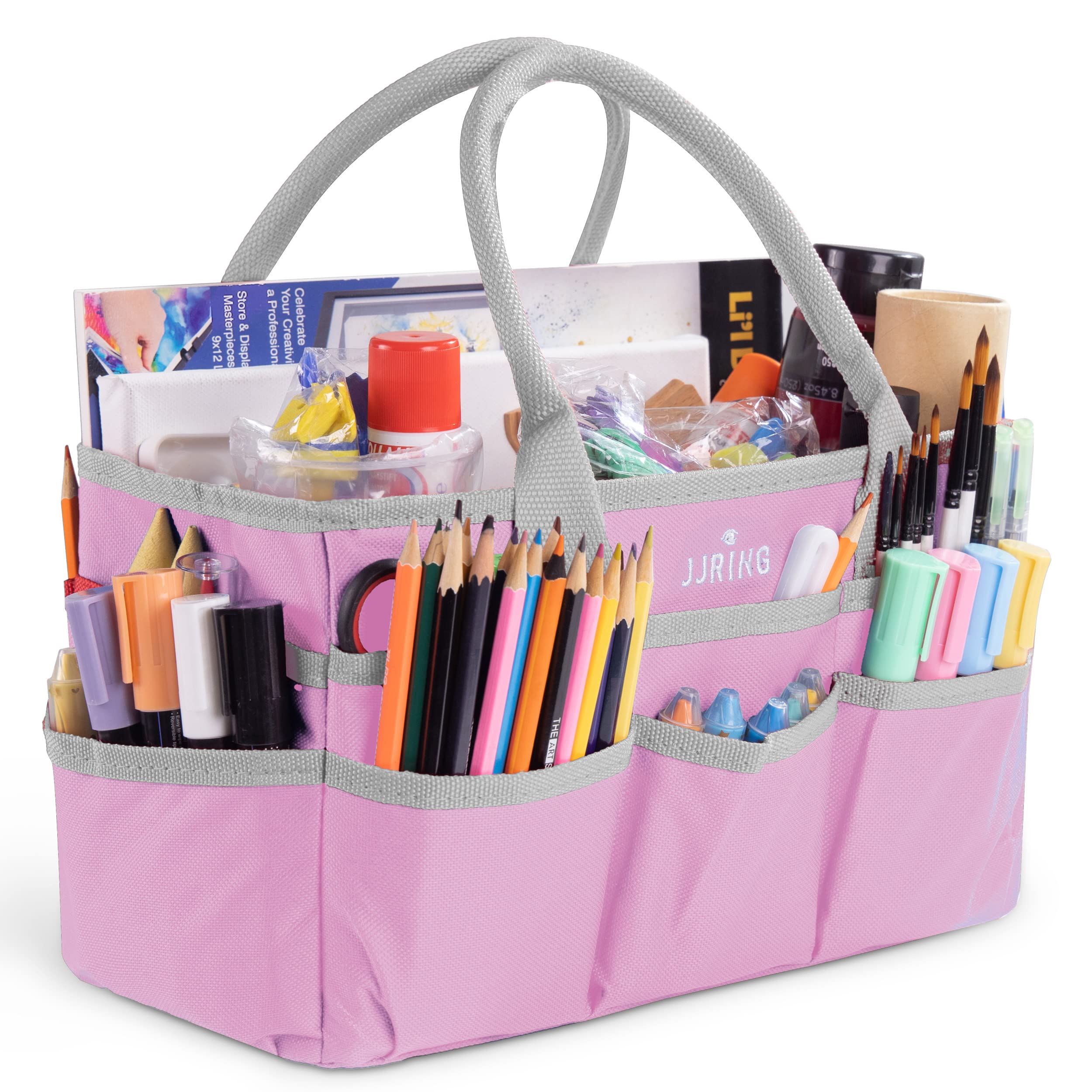 JJRING Torba na ramię do majsterkowania i sztuki - 600D różowa nylonowa tkanina artystyczna organizer torba z kieszeniami - do rękodzieła, scrapbookingu, przechowywania materiałów medycznych i