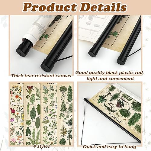 Miniatura 6 de Lewtemi Póster vintage de 4 piezas de arte de pared botánico de la naturaleza, flores silvestres, hojas, hierbas medicinales, árboles, póster para