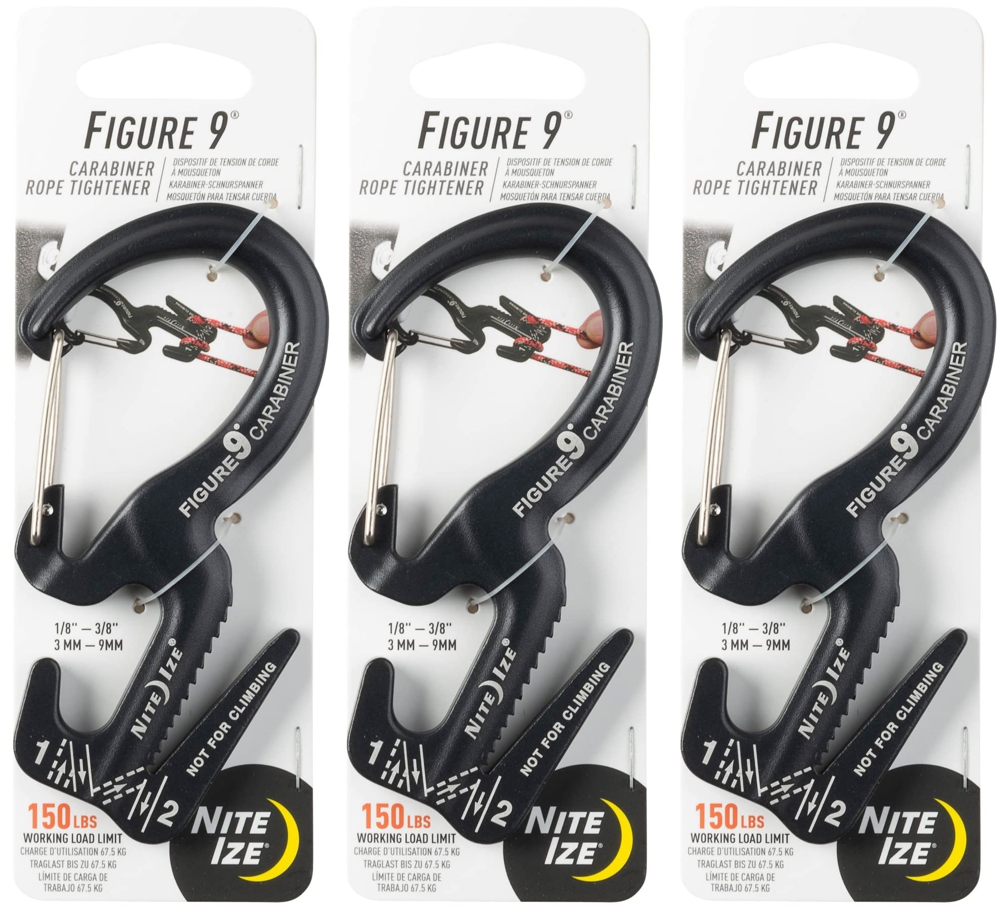 Nite Ize Figure 9 Carabiner Large Rope Tightener Aluminum Tie Down Tool (3-Pack)