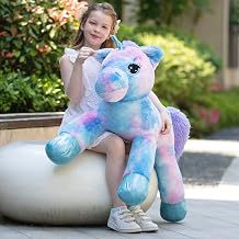 MorisMos Giant Unicorn Plush, 110 cm XXL Unicorn Plush for Girls, Rainbow Blue Unicorn Toy, Kawaii Large Gift for Children, Birthday, Christmas