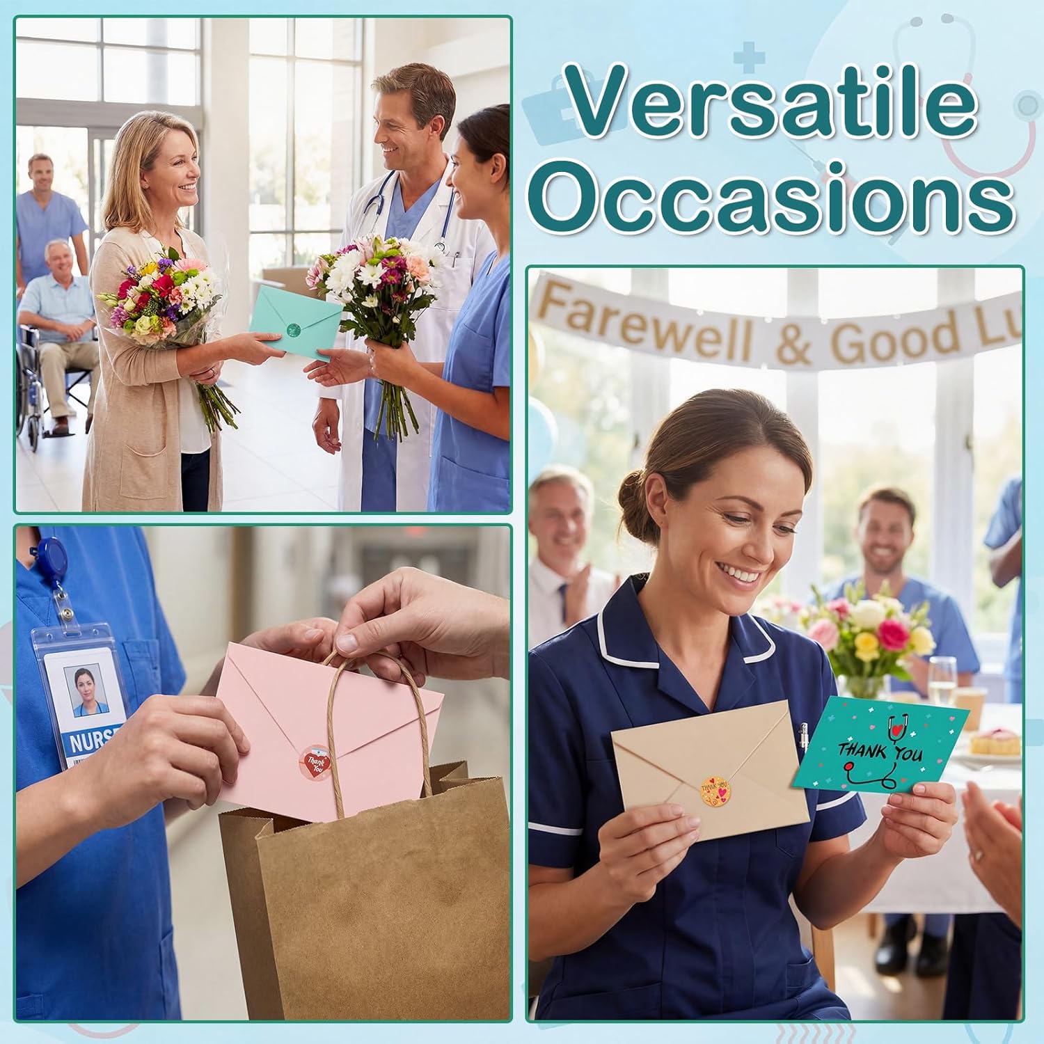 Motiskyy 80 Sets Nurse Thank You Cards with Envelopes and 4 Sheets Stickers Nursing Greeting Note Cards Bulk for Nurses' Day Doctors Medical Assistants