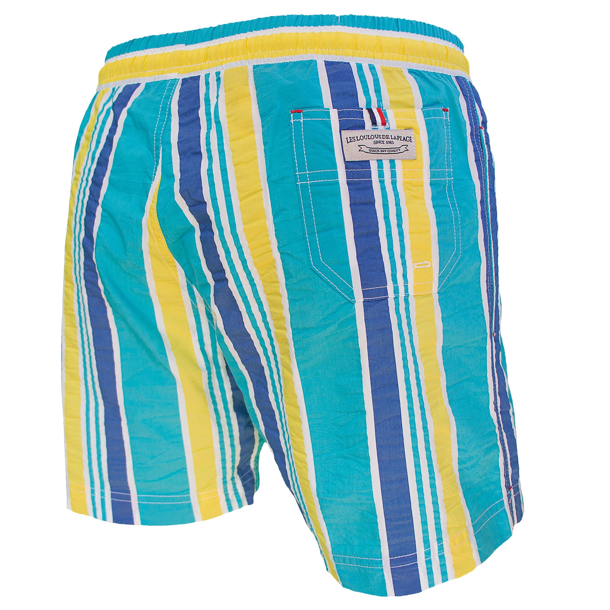 Les loulous de la Playa – Bañador para hombre de rayas anchas, azul turquesa y amarillo azul XXL