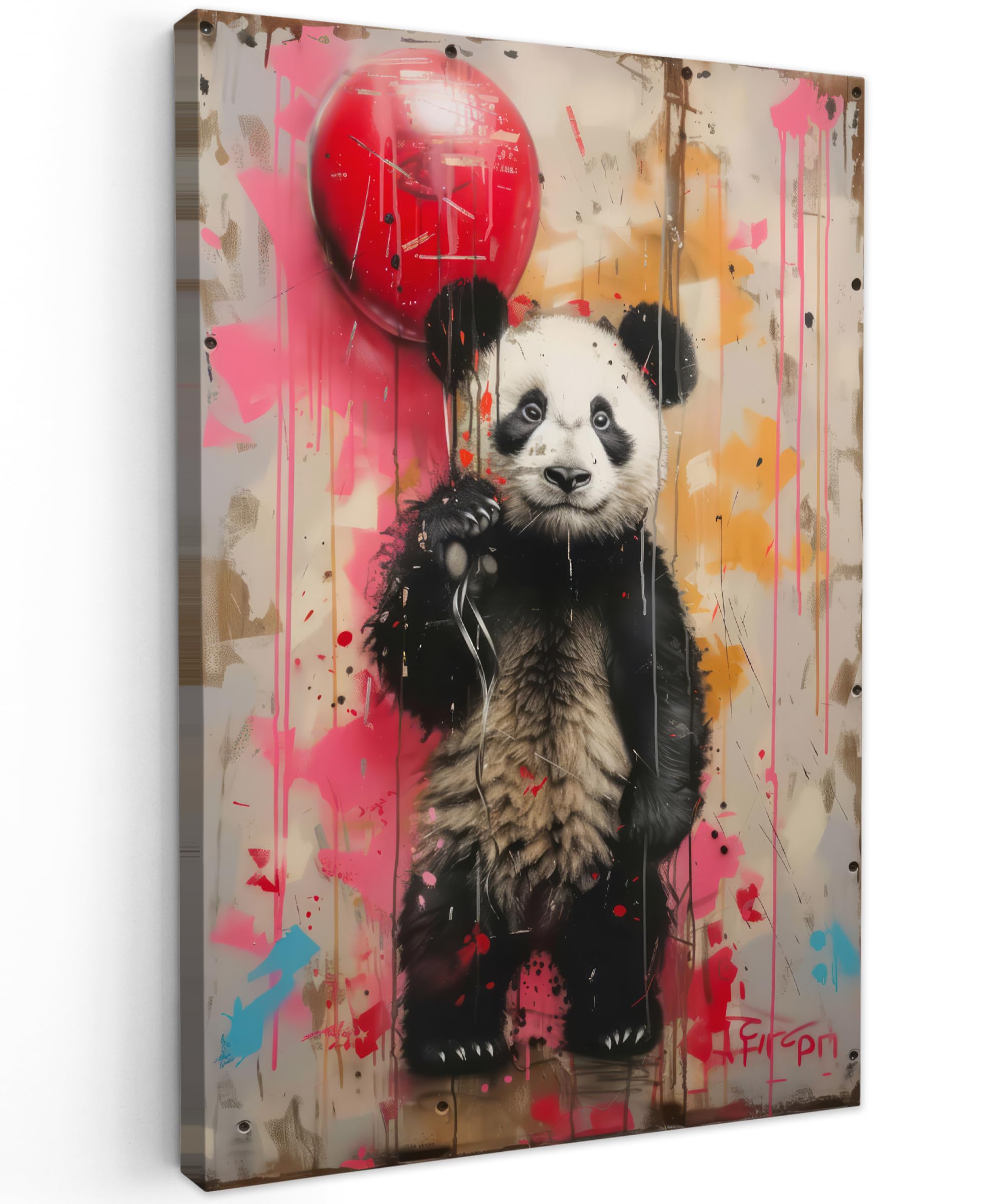 MuchoWow© Canvas Wall Art Work 31"x47" / 80x120 cm House Decoration for Living Room Home Decor Pictures Walls Graffiti - Panda - Balloon - Street art - Banksy — image 1