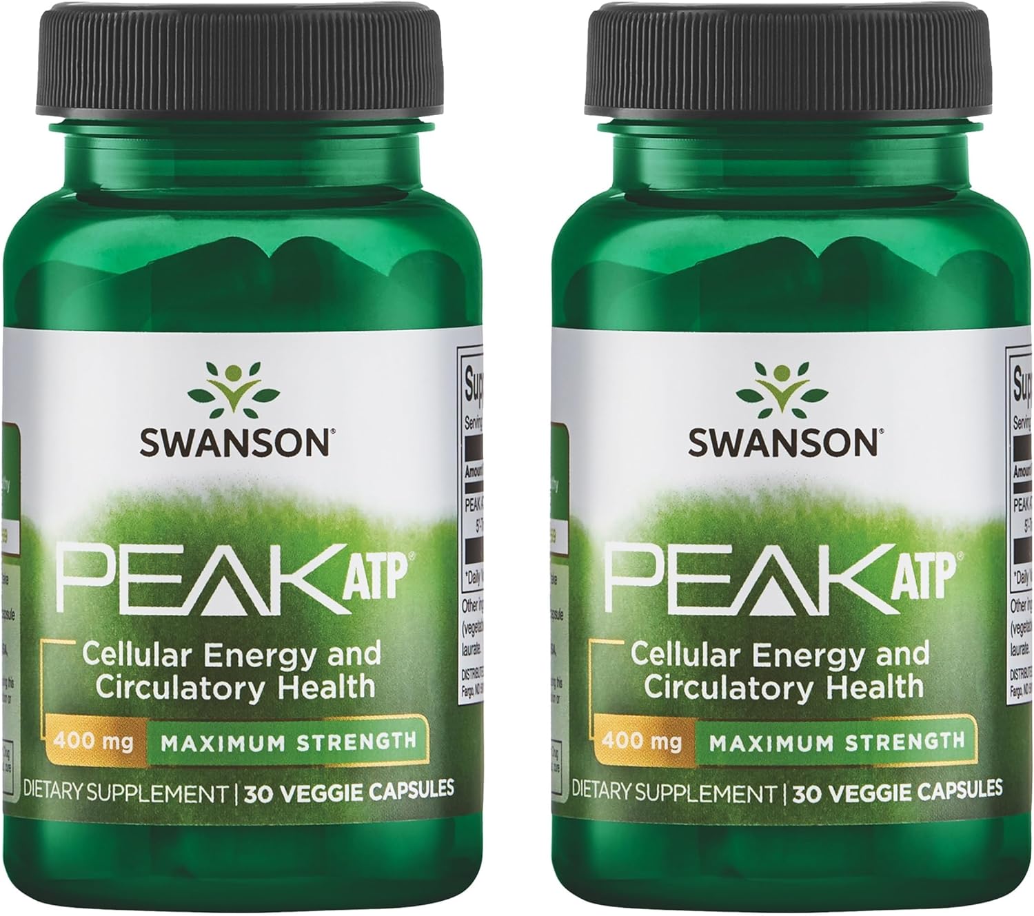 Swanson Maximum Strength Peak ATP Cellular Energy Supplement for Athletes and Active Adults Seeking Performance and Recovery Support - 400 mg (30 Veggie Capsules, 2 Pack)