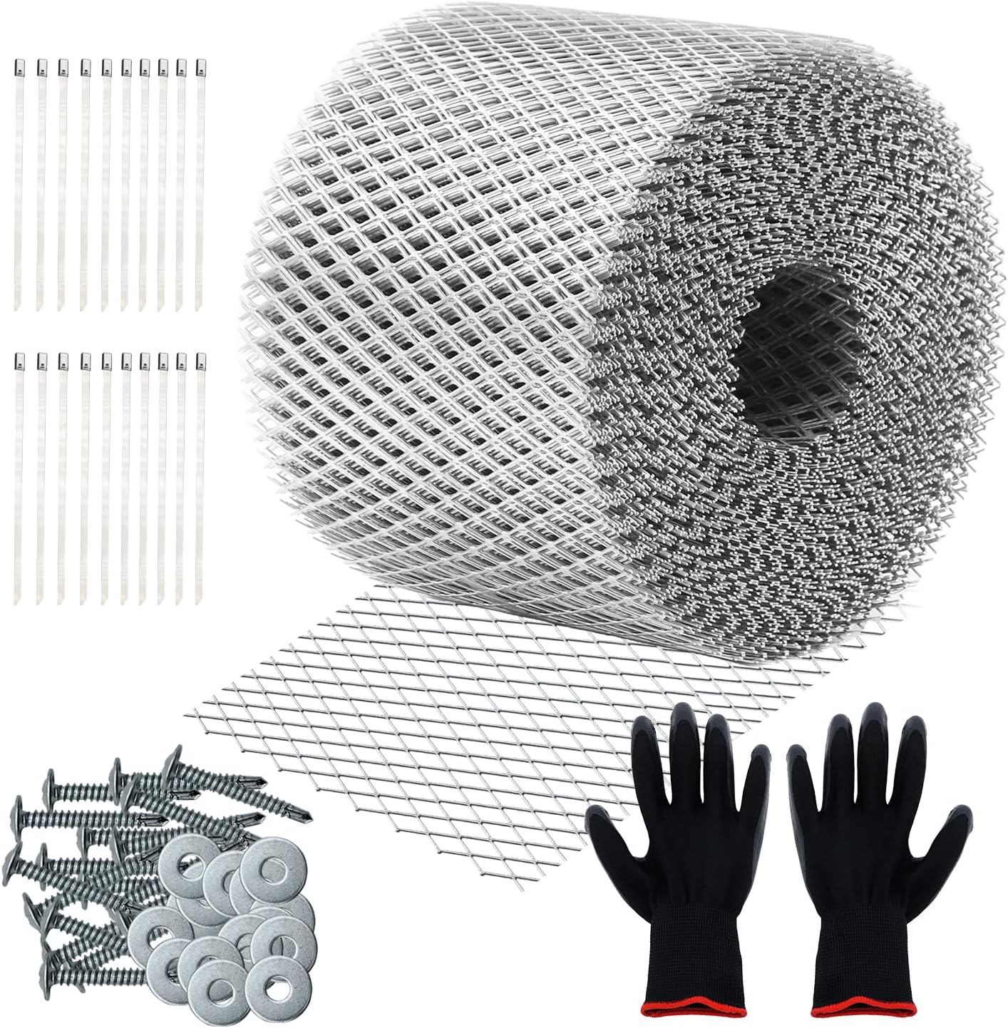 Gutter Guards 5 Inch×100Feet,Leaf Filter Gutter Protection Roll with Installation Screws and Stainless Steel Ties Gloves,Heavy Duty Leaf Filter, Easy Install, Does Not Rust (5in-S)