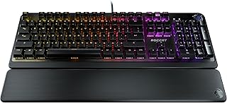 ROCCAT Pyro Mechanical PC Gaming Keyboard, RGB Lighting, AIMO Illumination, Wired Computer Keyboard, Detachable Wrist/Palm Rest, Linear Feel Red Switches, Brushed Aluminum Top Plate, Black