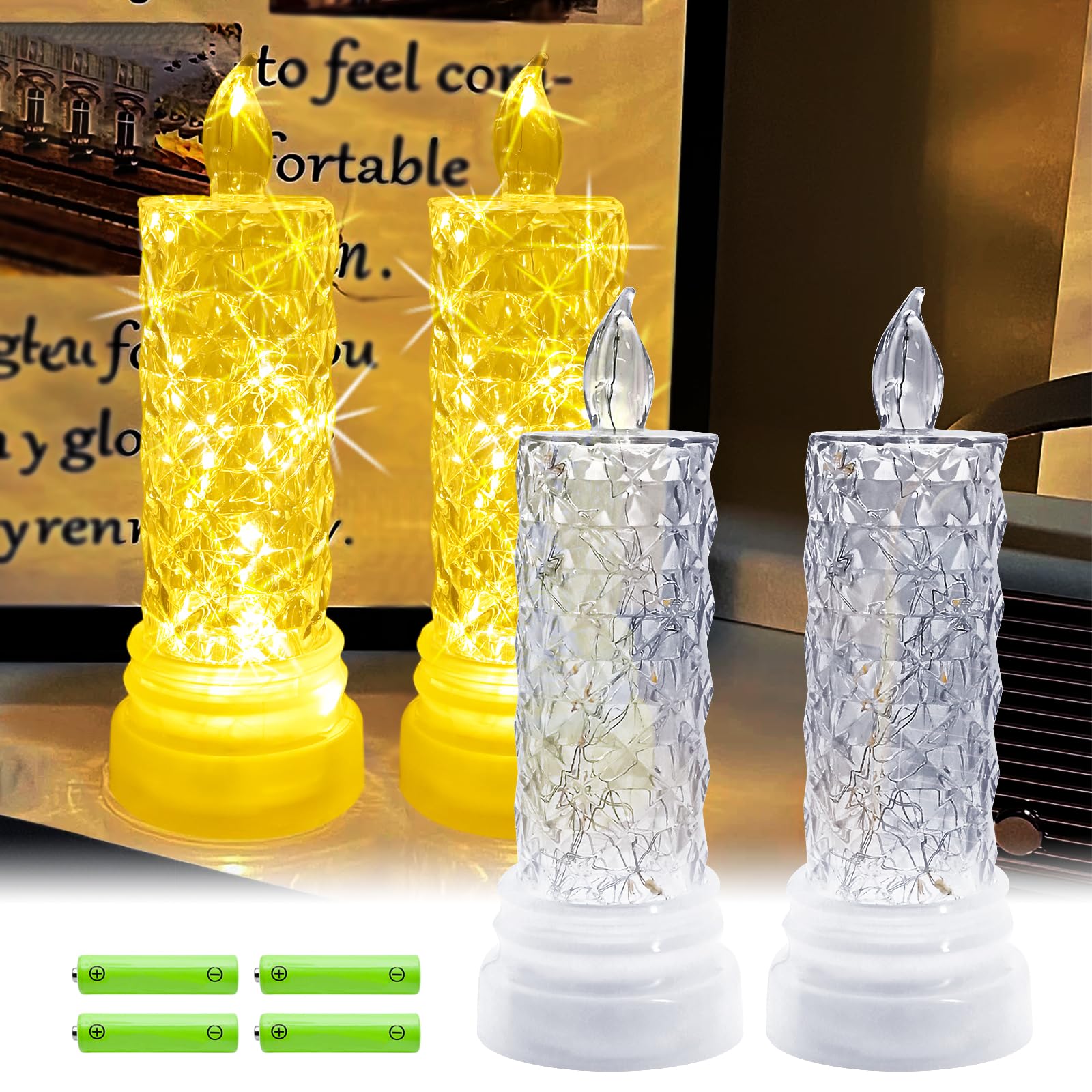 TinyYouth Set of 2 LED Candles, Table Candles with AAA Battery, Diamond Shell, Perfect for Wedding, Party, Anniversary, Engagement Decoration — image 1