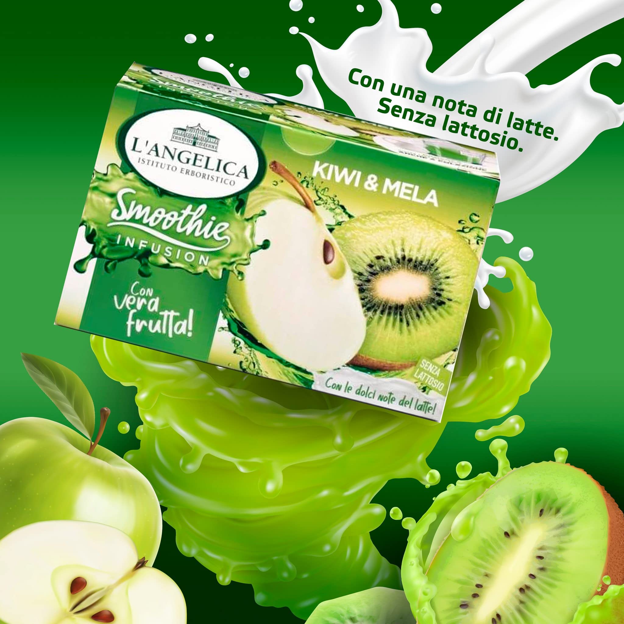 L'Angelica, Infuso Smoothie Kiwi e Mela, Infuso al Gusto Kiwi e Mela con Base Latte, Mix di Aromi per una Pausa di Dolce Relax, Zero Calorie e Senza Lattosio