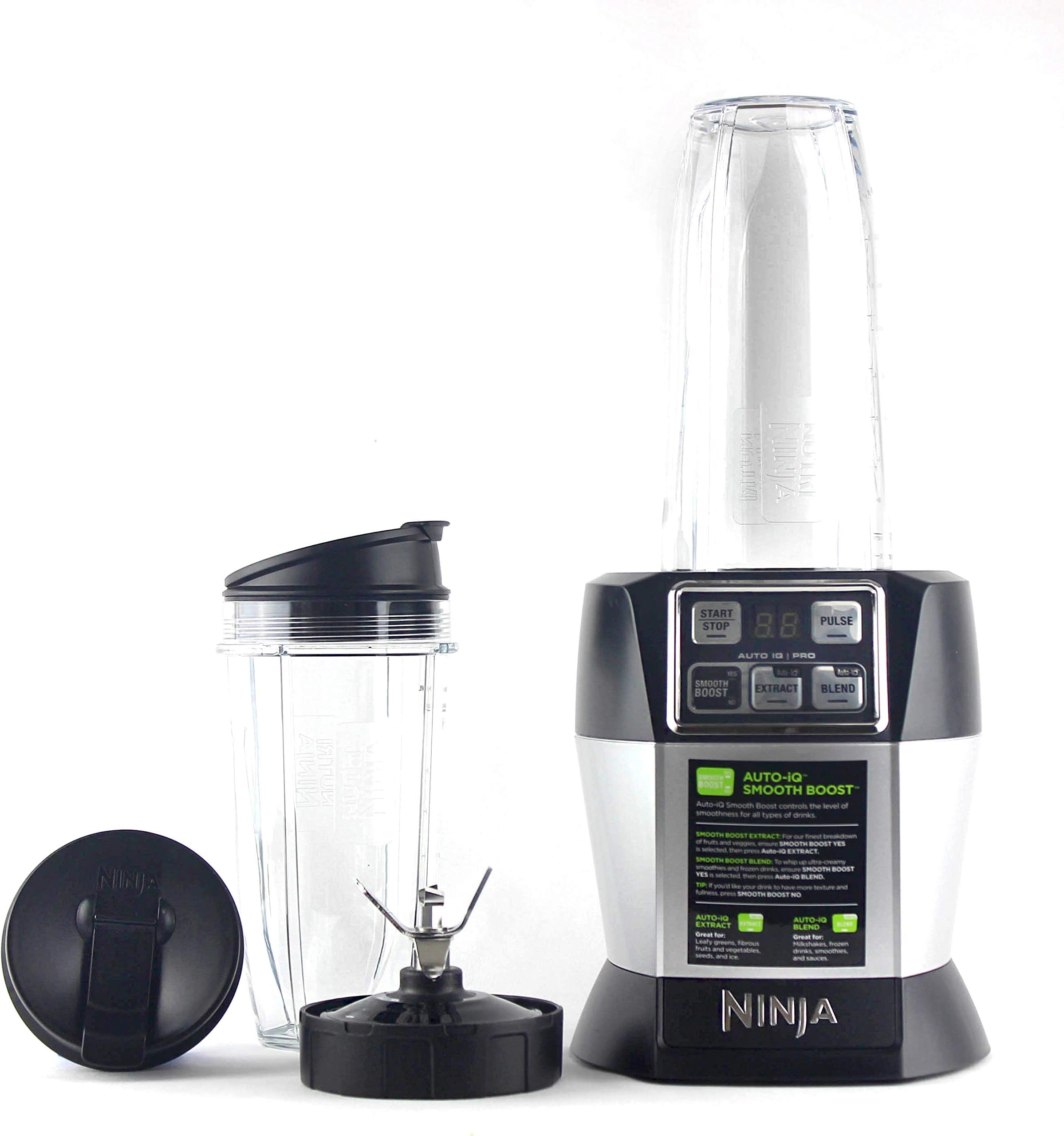 Nutri Ninja BL487T Personal Blender Auto-IQ Pro 1100-Watt (1) 24oz and (1) 32oz Tritan Ninja Cup With Sip & Seal Lids (Renewed)