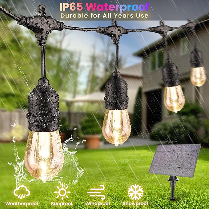 100FT Luces Solares RGB Exterior con Control Remoto 30 Bombillos S14 miniatura 4