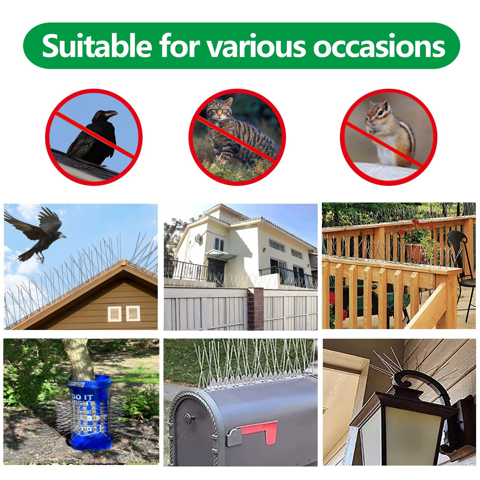 Púas mejoradas para pájaros, picos de acero inoxidable, picos de valla, picos de palomas, disuaden eficazmente a los cuervos, pájaros carpinteros, palomas y otros pájaros pequeños, no más