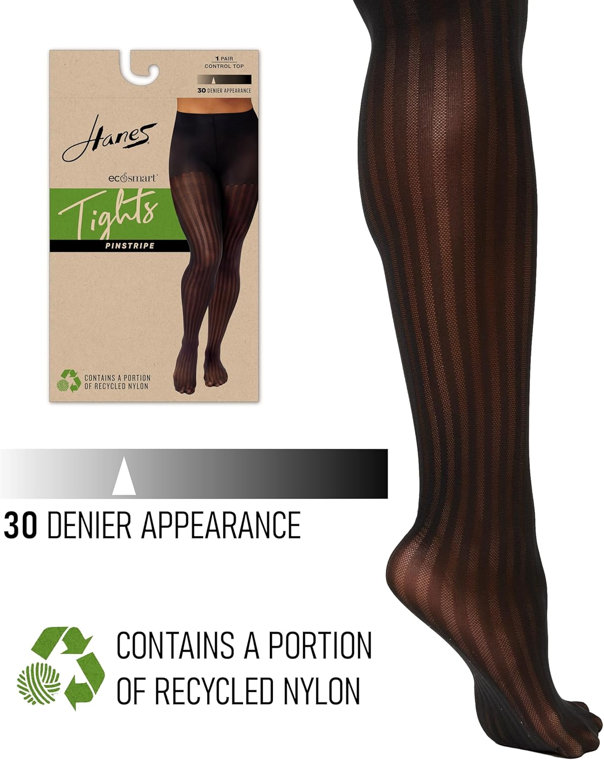Hanes EcoSmart Openwork Stripe Women's Fashion Tights, Control Top, Sheer Toe, Black - Image 3