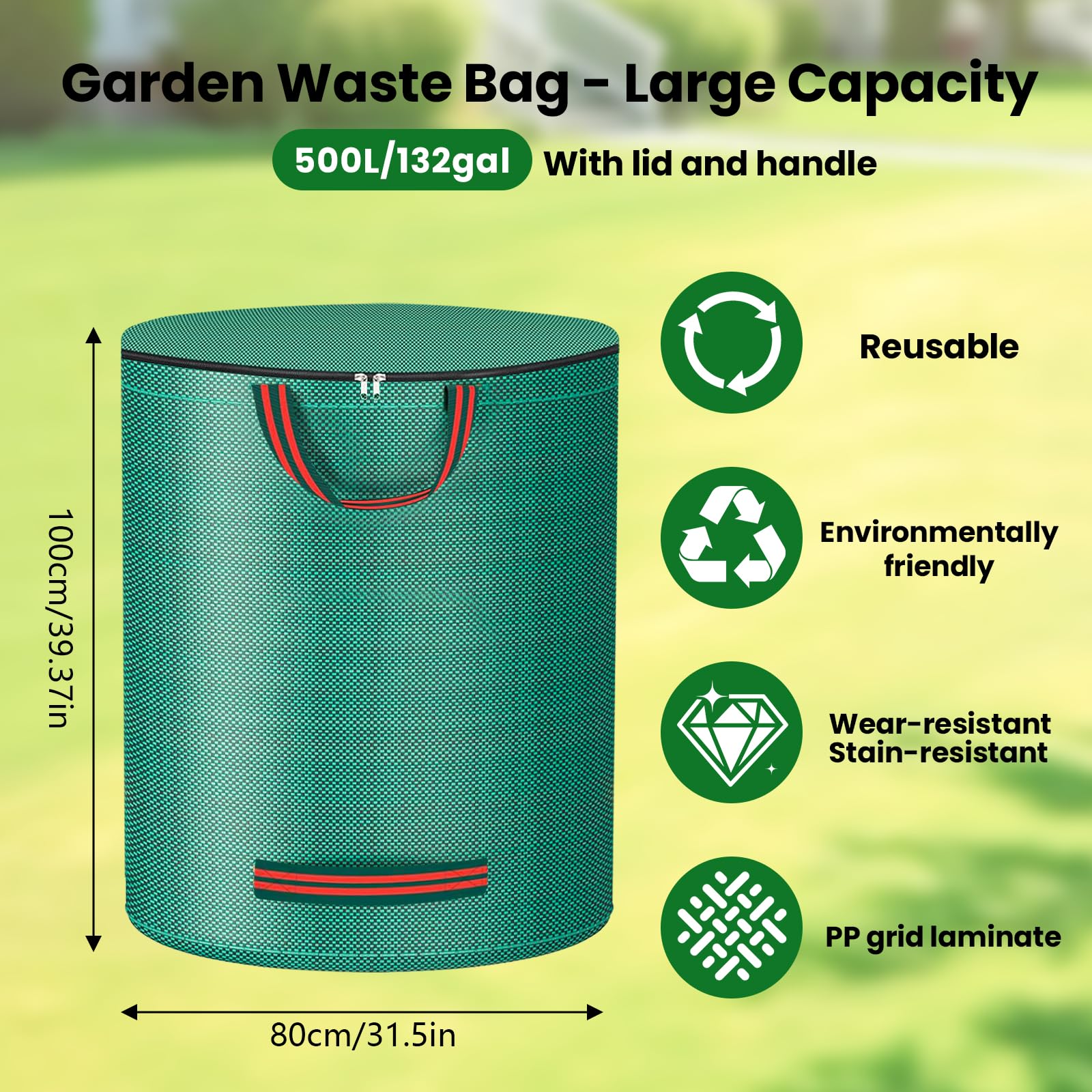 Sacchi Giardinaggio,Sacco Raccogli Foglie da Giardino con Coperchio e Maniglie,Sacchi per Rifiuti da Giardino Riutilizzabili per Foglie,Erba,Sterpaglie