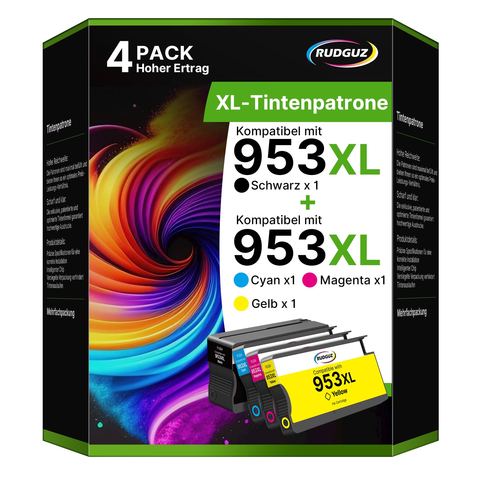 953XL Druckerpatronen Kompatibel für HP 953XL Multipack 953 XL für HP OfficeJet Pro 7720 Patronen 7740 8710 8715 8730 8210 8720 7730 8740 8725 (953 XL Multipack Schwarz Cyan Gelb Magenta, 4er-Pack)