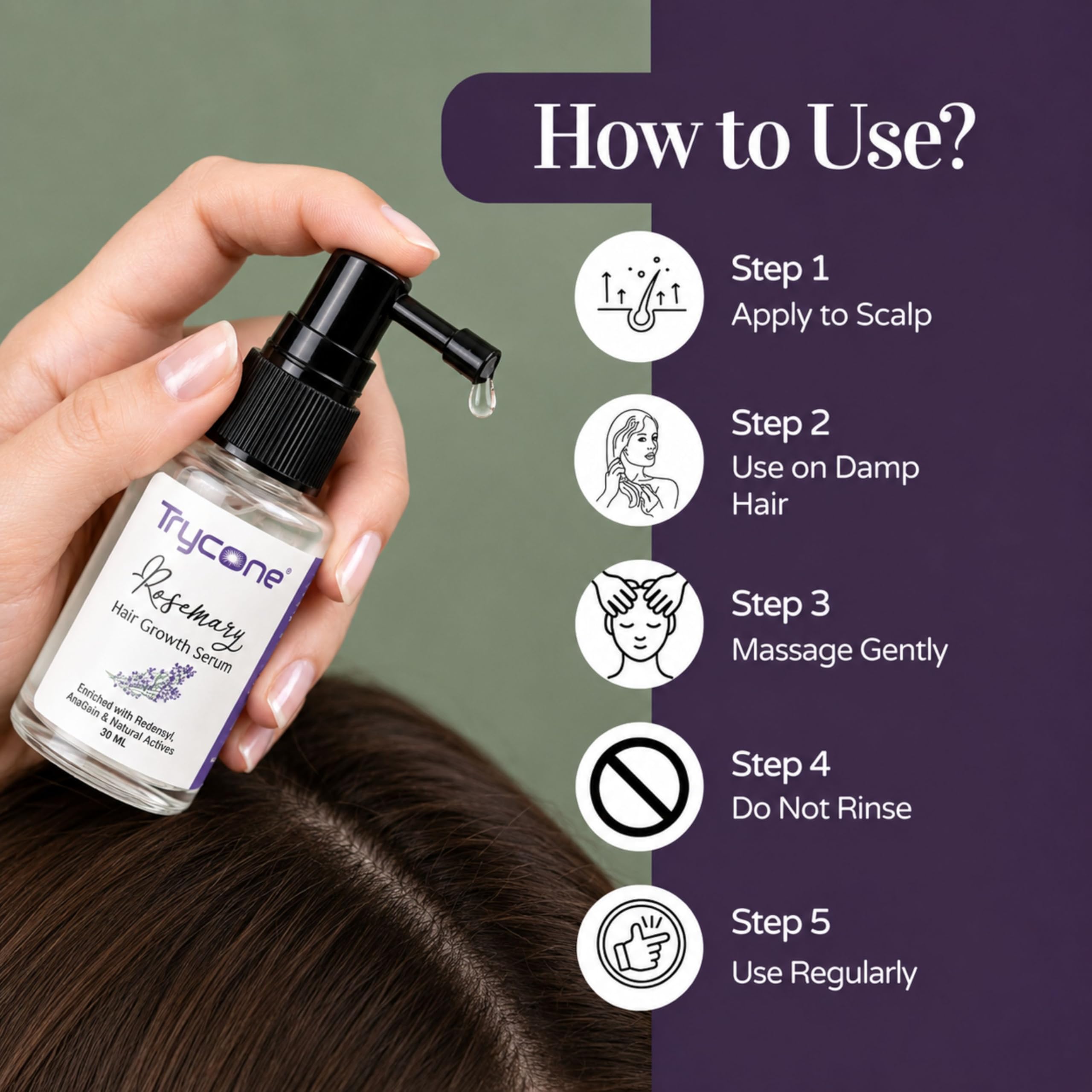 Trycone Rosemary Hair Growth Serum with Redensyl, Anagain Biotin & Rice Water – Reduces Hair Thinning Strengthens & Promotes Hair Regrowth – 30 ml Scalp Serum for Men & Women 3