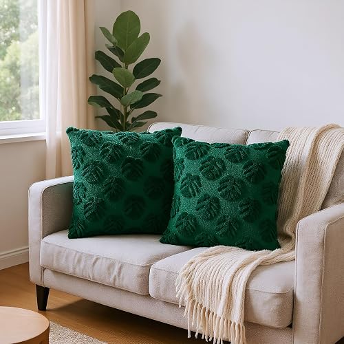 VivaNest Palm Leaves Decorative Throw Pillow Covers 20"x20", Set of 2 Green Trop
