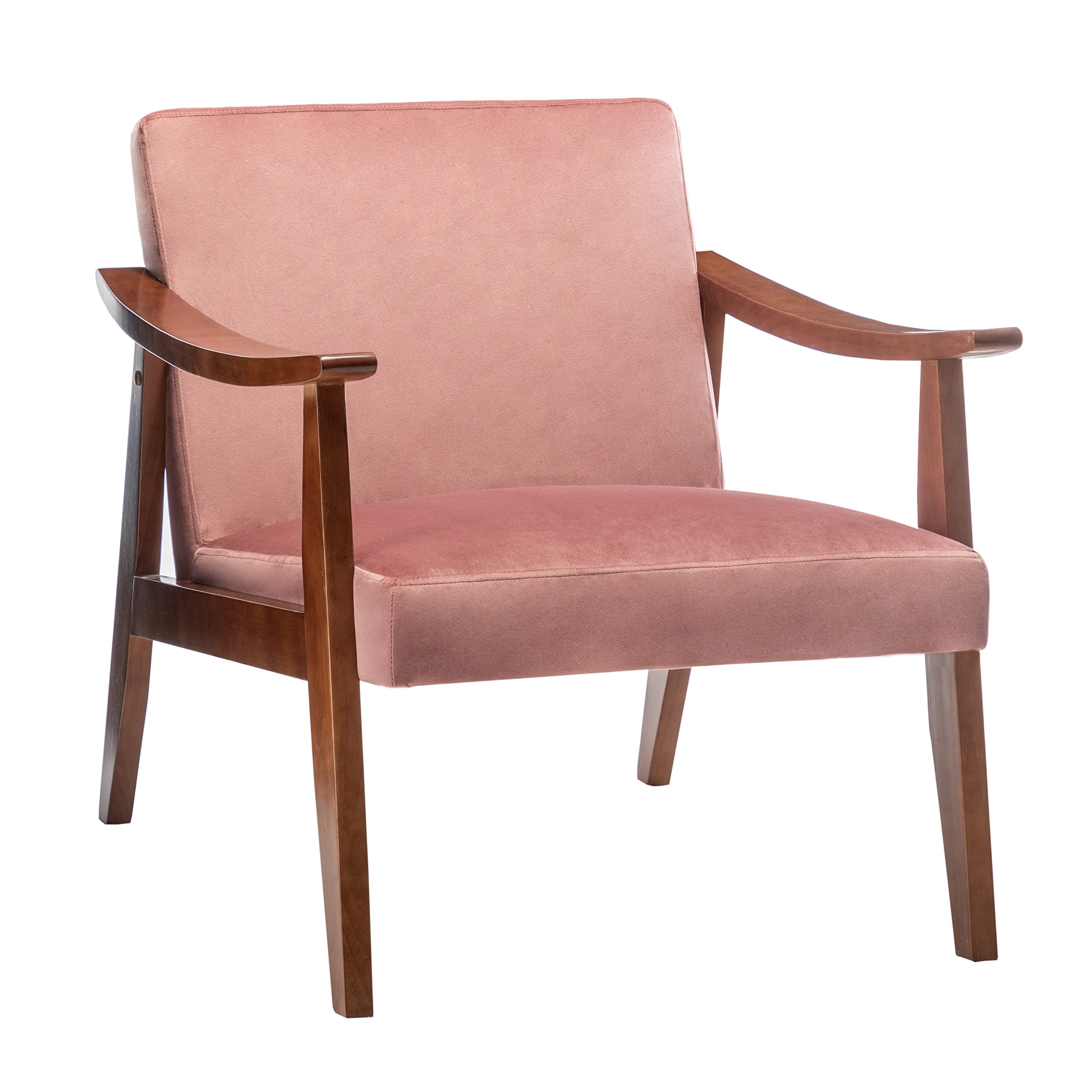 Accent Chair with Velvet Upholstery and Solid Wood Frame, Classic Mid-Century Modern Living Room Furniture for Extra Seating, Rose