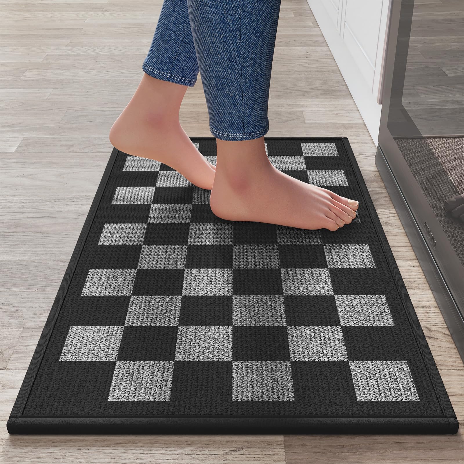 YDKGL Kitchen Mats for Floor, Super Absorbent Kitchen Rugs Non Slip Washable, Linen-Look Woven Cushion Runner Rug, Kitchen Sink Mat Standing Mat,