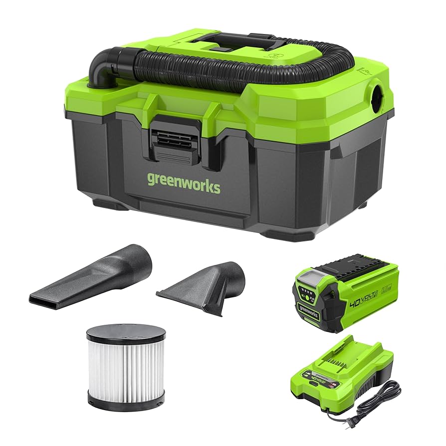 greenworks WDV40B00 3ガロン乾湿両用掃除機バッテリー付 Amazon.com: Greenworks 40V (3 Gallon) Cordless Wet / Dry
