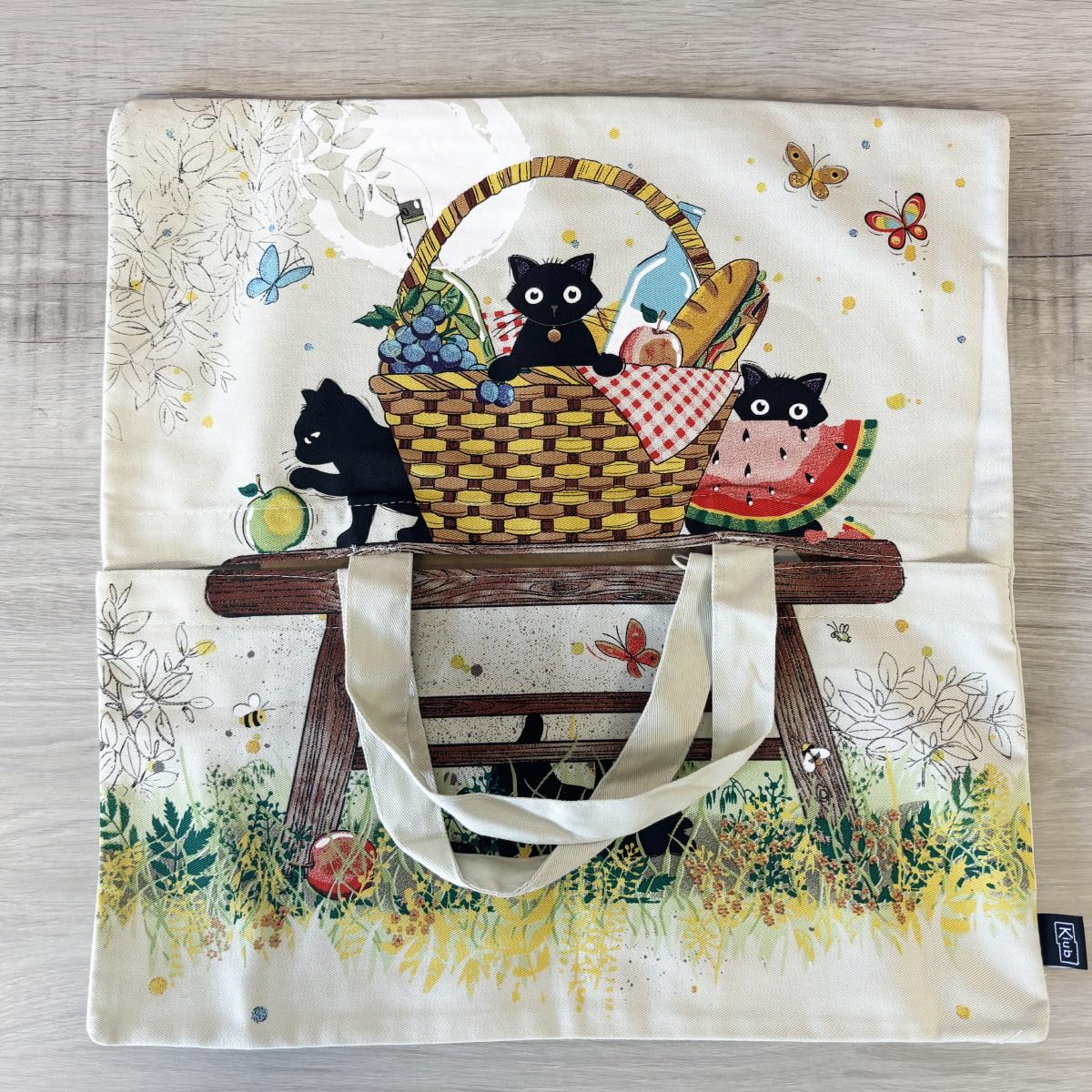 KIUB Cabas Courses Recyclé Motif Chat Dormant Sur Livres - Format 30x26x16cm