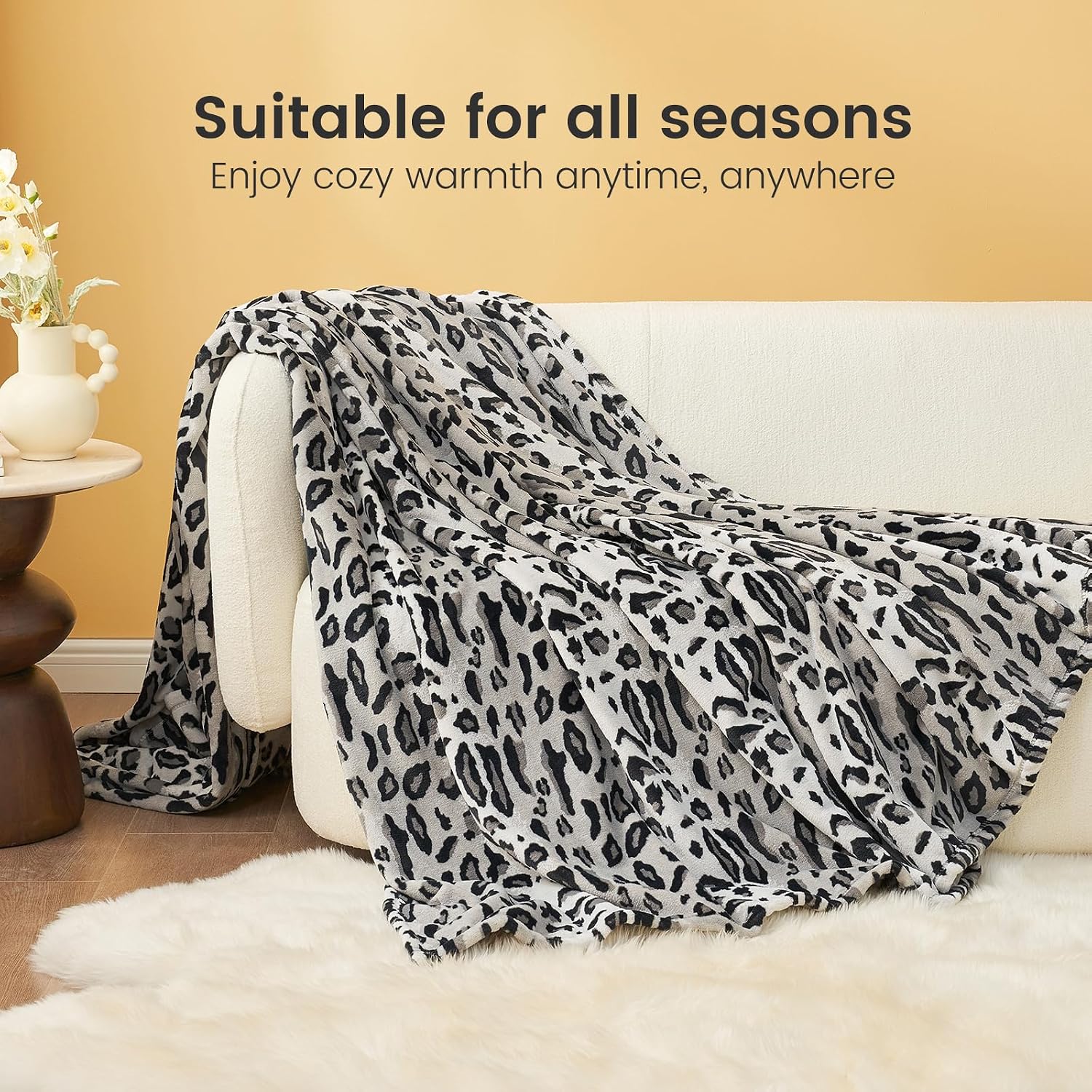 Cozy Bliss Leopard Print Fleece Throw Blanket, 60"×80", Silvery Leopard image 2