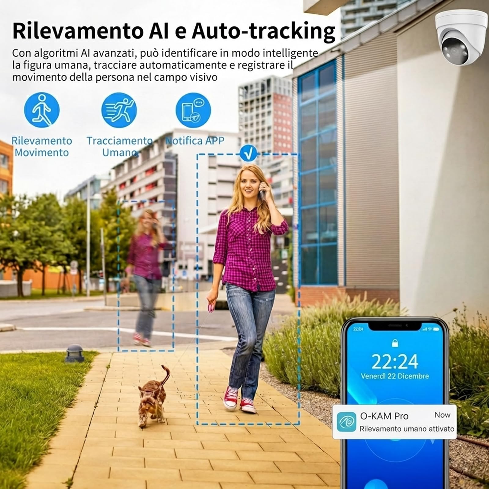 Nuwo 2K Telecamera Wi-Fi Esterno PTZ | 270°Pan/90°Tilt | Videocamera Sorveglianza IP Visione Notturna a Colori | Audio Bidirezionale | Rilevamento del Movimento | Allarme Sonoro e Luminoso | IP66
