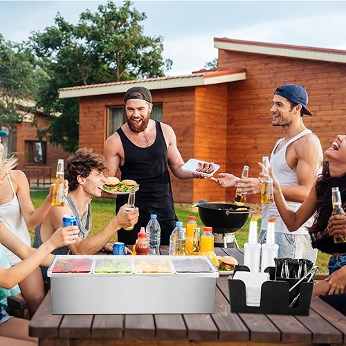 Vista 23 de Mifoci Bartending Supplies - Bandeja para decorar con tapa, barra de 3 niveles, 12 vertedores de botellas de acero inoxidable, 2 botellas de jugo