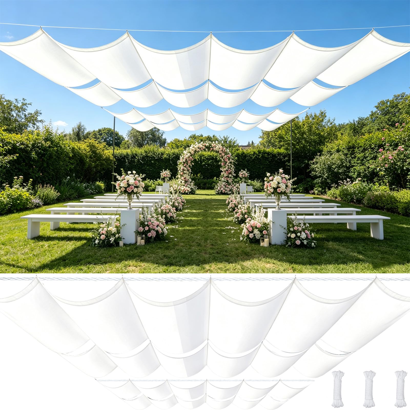 Voile d'ombrage rétractable vague 1.3x2.8m blanc imperméable pour pergola