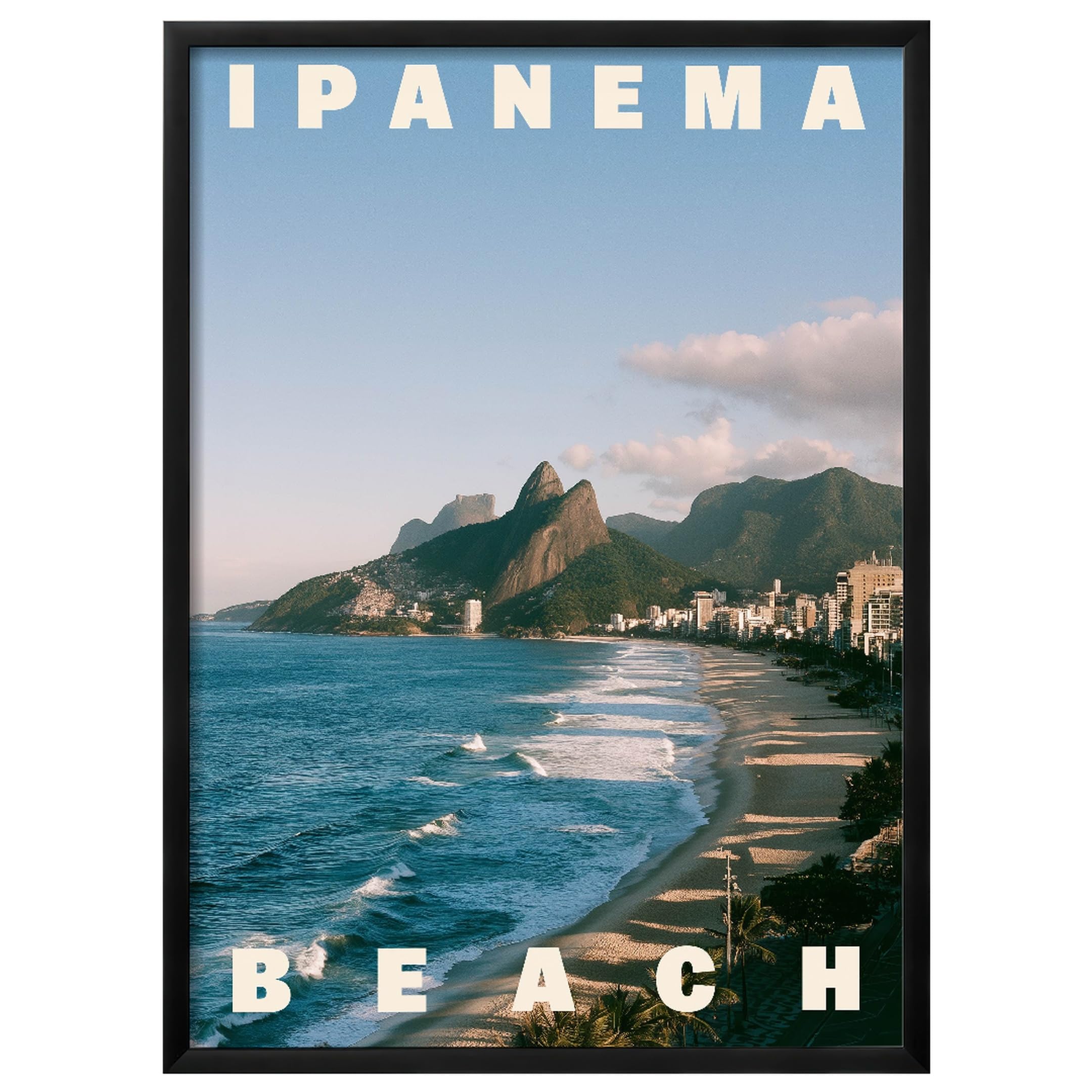 WallBUddy Ipanema Beach Wandkunst Druck | Mal (40 x 50 cm, Schwarz gerahmt)