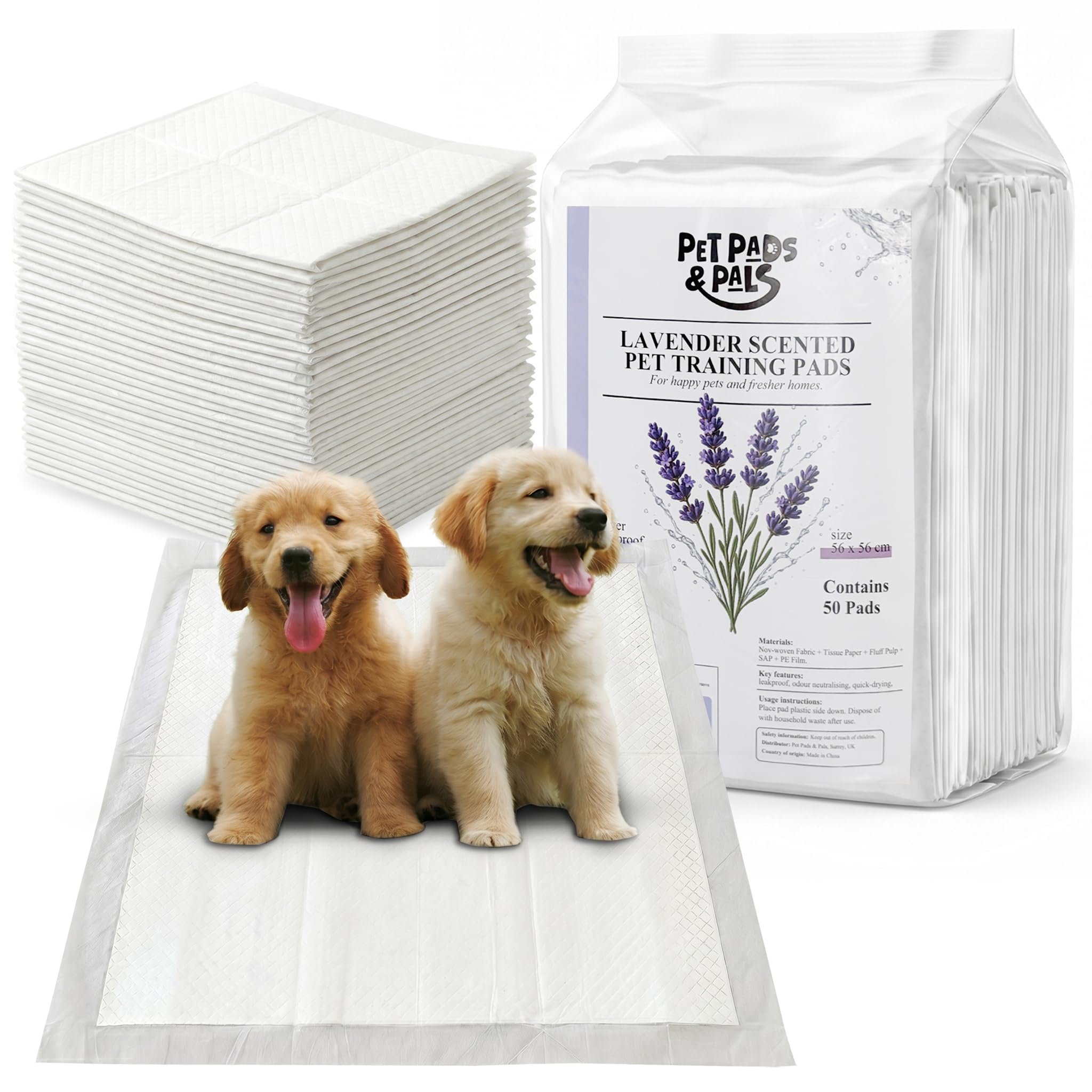 Pet Pads & Pals Lavender Puppy Training Pads, Leakproof Dog Pee Pads With White Border, Fast-Dry Absorbent Training Pads, 56 X 56 Cm, 50 Count (Pack Of 50, Scent)