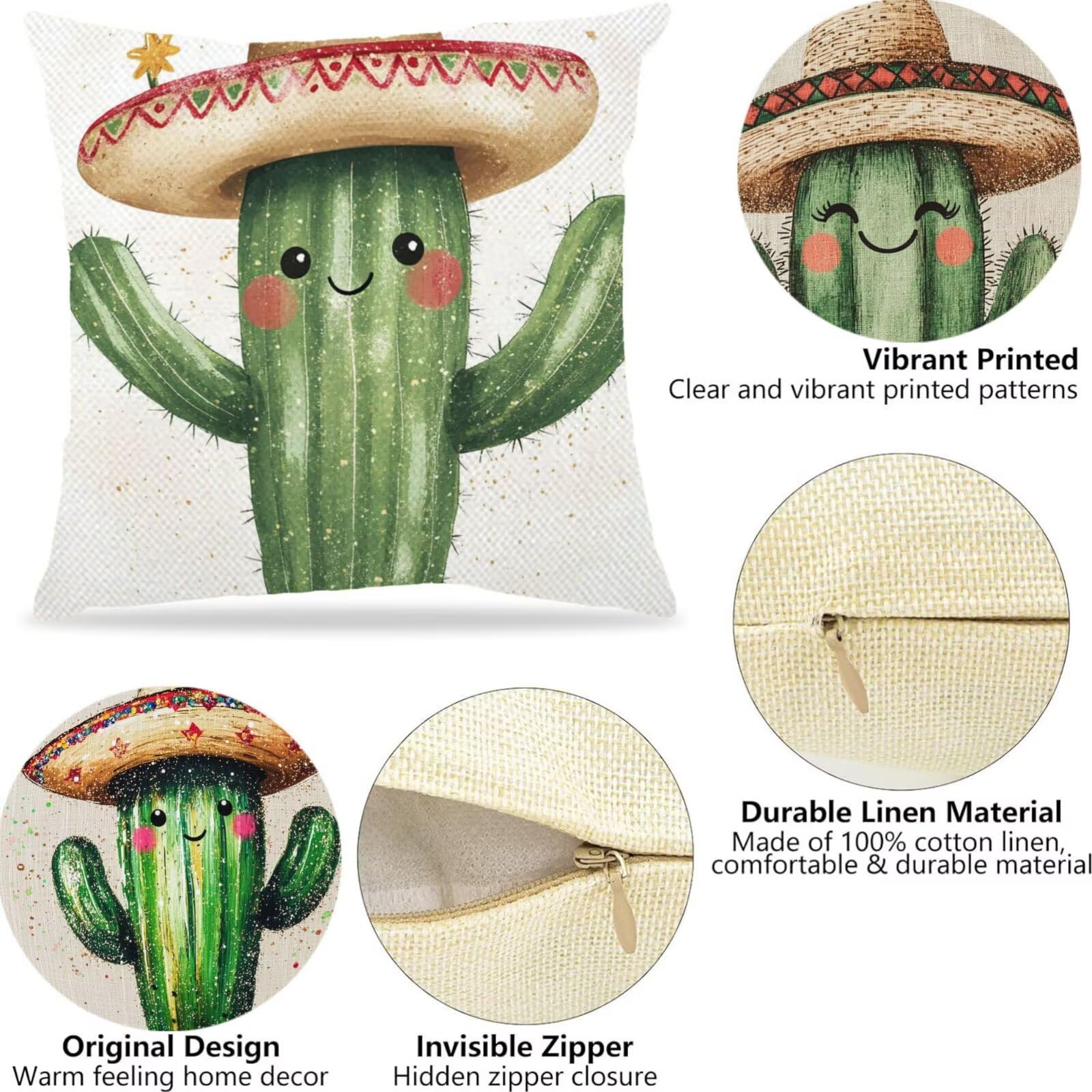 Cuscini Per Divano 60x60cm Set di 4 Cuscini da Esterno Divano Cactus Cuscino Esterno Decorativo in Piazza Estate Lino Impermeabile Cuscino Outdoor Pillowcase, Decorazione Del Giardino Beige Z-9