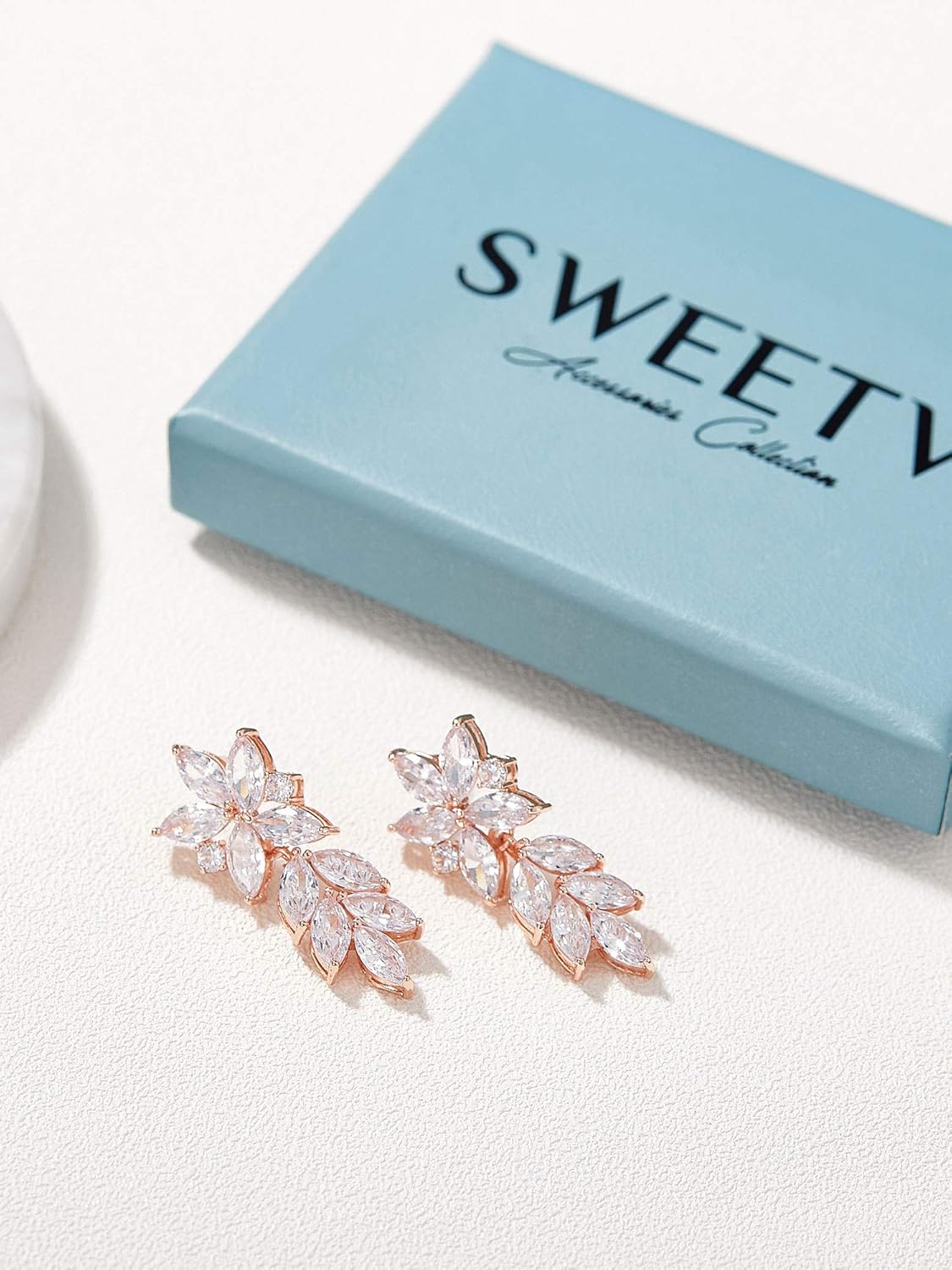 SWEETV Marquise Wedding Earrings for Brides, Bridal Bridesmaid Earrings for Wedding, Cubic Zirconia Dangle Drop Earrings for Women - Image 6