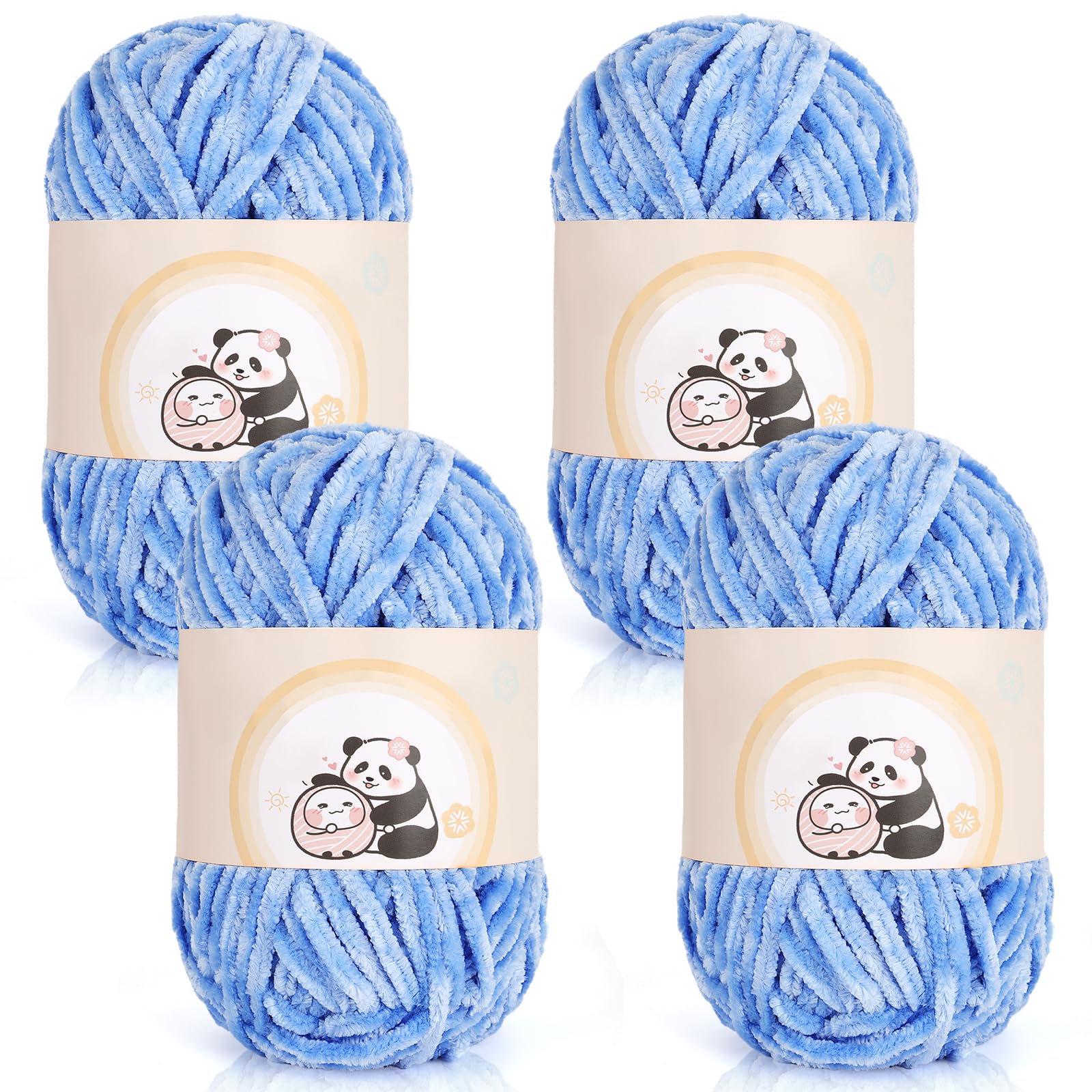 Aeelike 400g Chenille Babywolle zum Stricken, Weich Chunky Chenille Fluffy Yarn, Flauschige Samt Velvet Chenille Wolle zum Häkeln, Warme Plüschwolle für Mützen, Schals, Decken, Himmelblau
