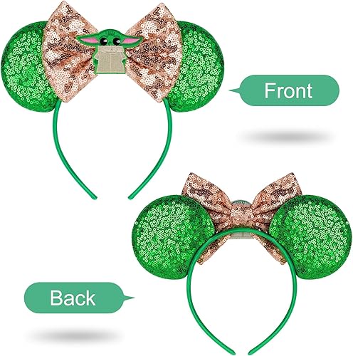 Miniatura 3 de FANYITY Orejas de ratón, diadema de lentejuelas con orejas de ratón para niños, niñas, mujeres, Halloween y viaje de Disney (Master Yuda)