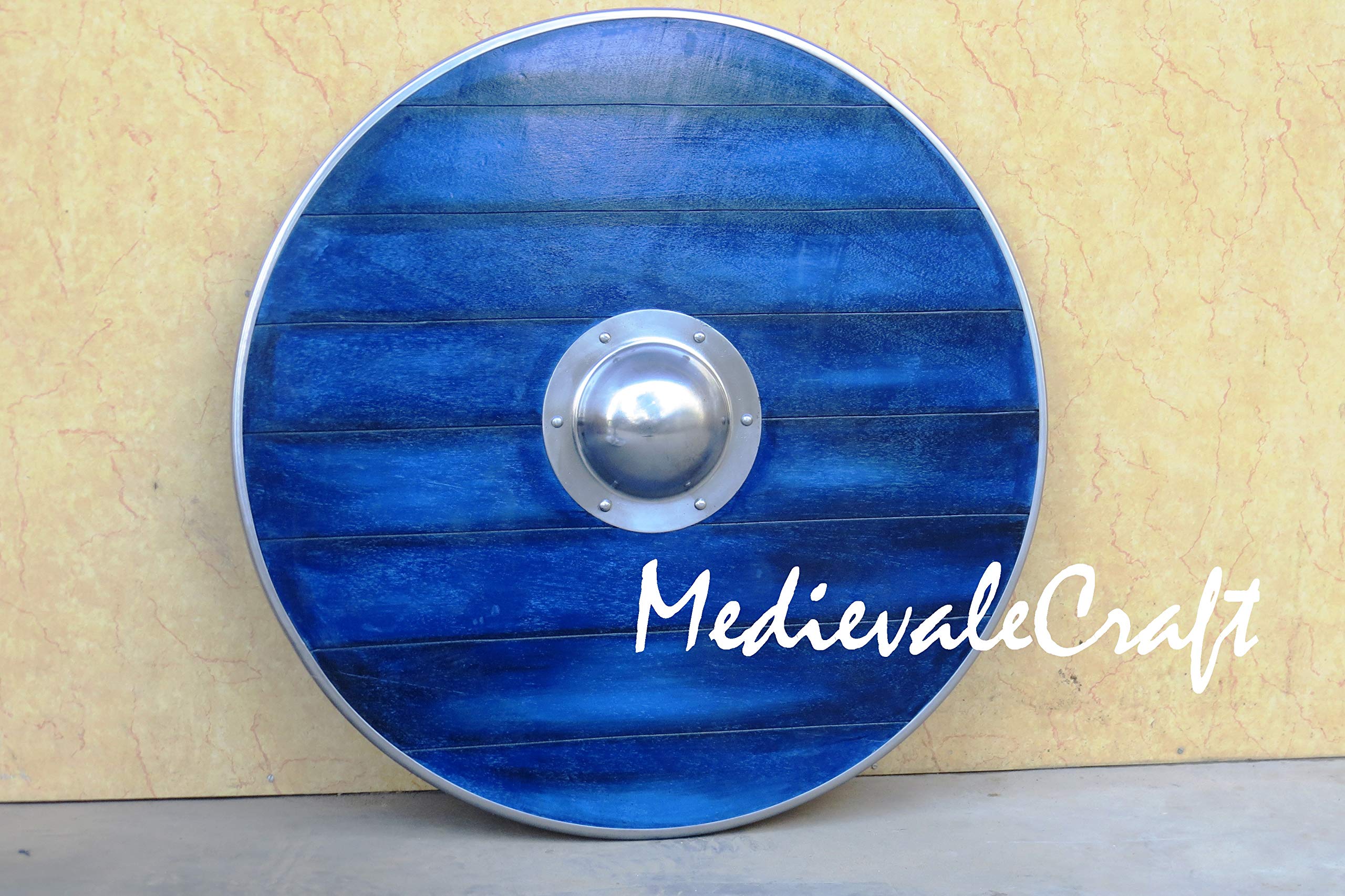 MedievaleCraft Custom Size Aged Wood Viking Shield in Oceanic Blue