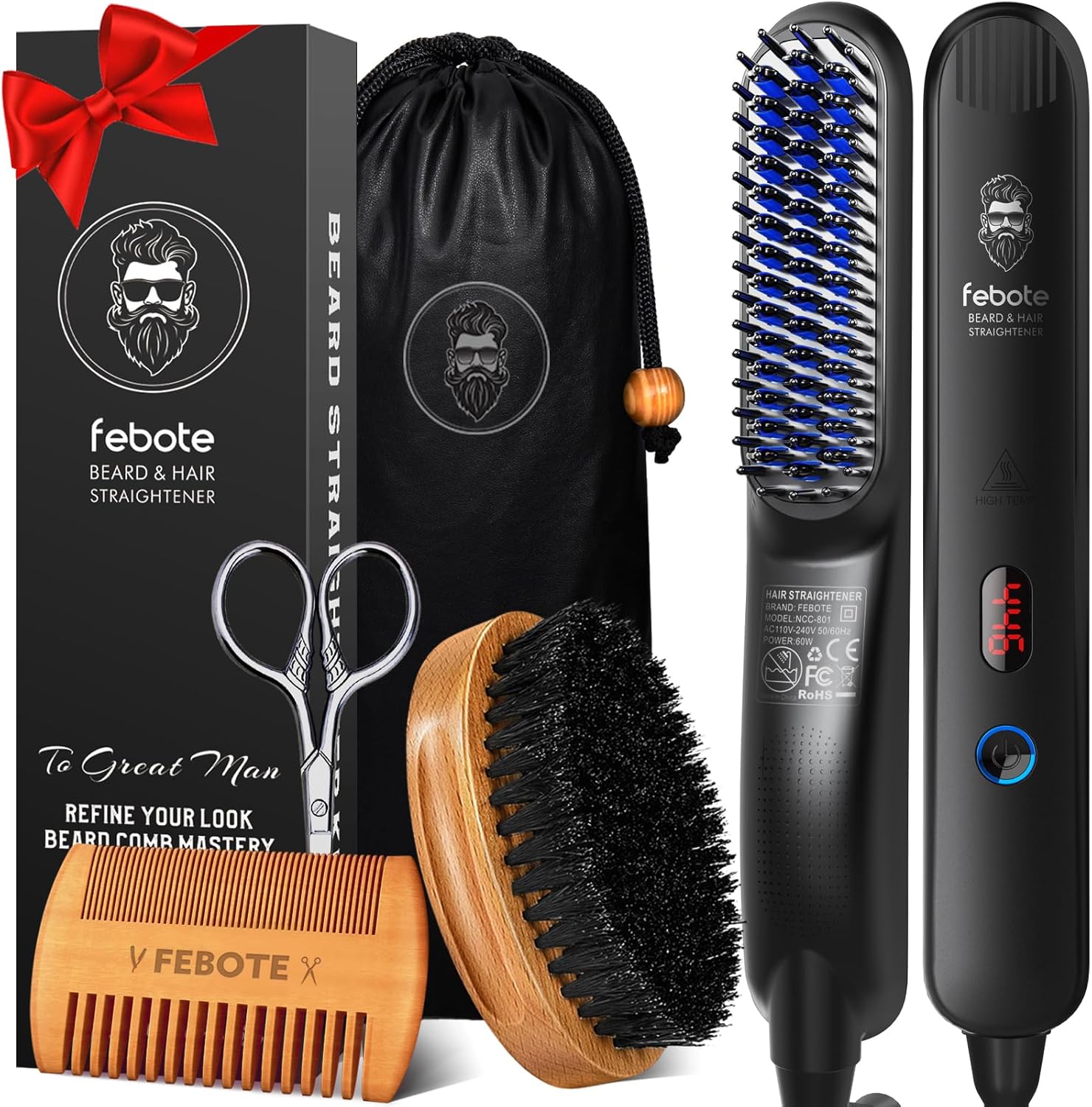 Innovation Beard&Hair Straightener for Men w/Natural Boar Bristle Brush, Pear Wood Comb, Mustache Scissors and Travel Bag, Professional Beard Care Set for Him, Men’s Fashion and Grooming Gifts Innovation Beard&Hair Straightener for Men w/Natural Boar Bristle Brush, Pear Wood Comb, Mustache Scissors and Travel Bag, Professional Beard Care Set for Him, Men’s Fashion and Grooming Gifts