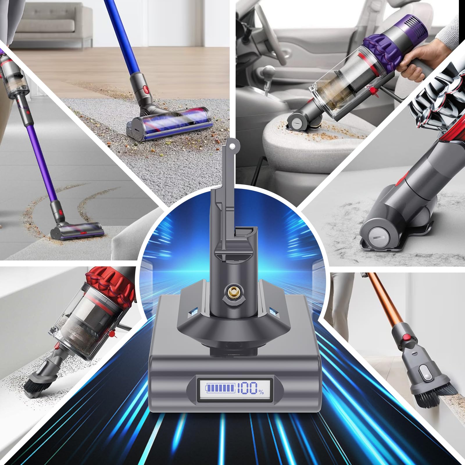 V8 Akku für Dyson 8000mAh Li-Ion Ersatzakku für Dyson V8 SV10 Animal Absolute Fluffy Motorhead Total Clean Staubsauger mit LCD-Batterieanzeige (2 Filter+1 Schraubendreher+3 Schrauben+1 Bürste)