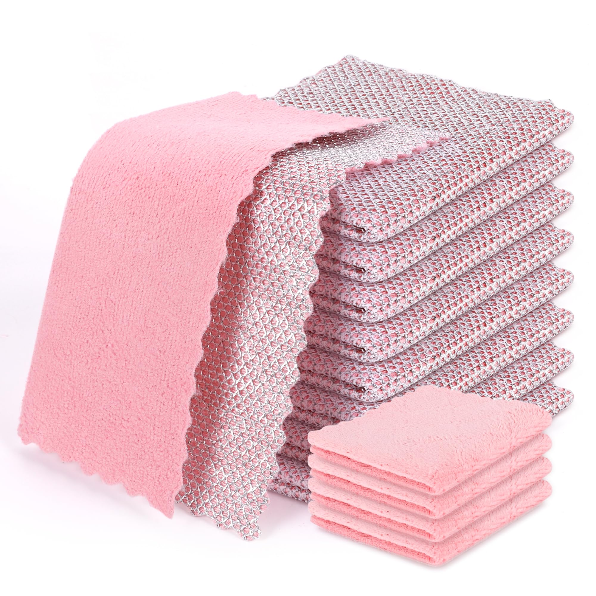 12pcs Multipurpose Wire Dishwashing Rag 9.64x9.64 in Non Scartch Wire Dishcloth for Wet And Dry Pink Stainless Steel Cleaning Cloth Reusable for Kitchen Washing Dishes Cookware Sinks Dishes Stove Tops