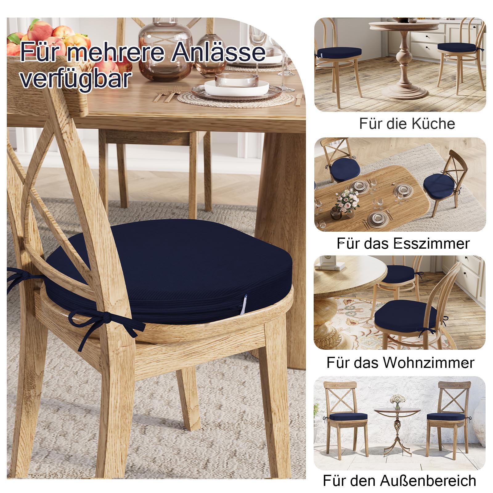 Stuhlkissen 50x50x5cm, 2er Set mit waschbarem Bezug, Navy