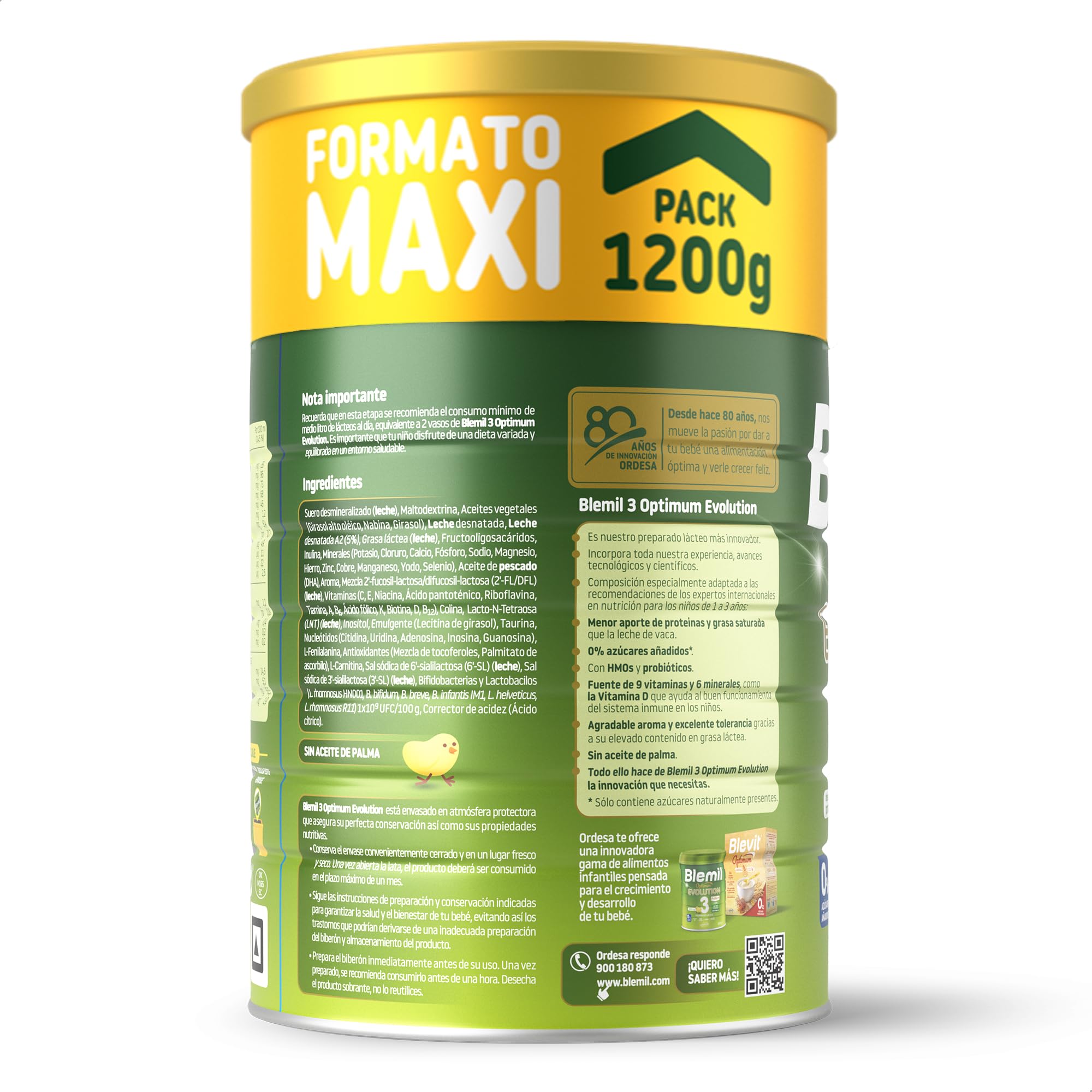 Blemil 3 Optimum Evolution 3PACK | 3 Botes de 1200g | Preparado Lácteo en Polvo para Niños de 1 a 3 años - 0% Azúcares Añadidos, sin Aceite de Palma - Amazon Exclusive