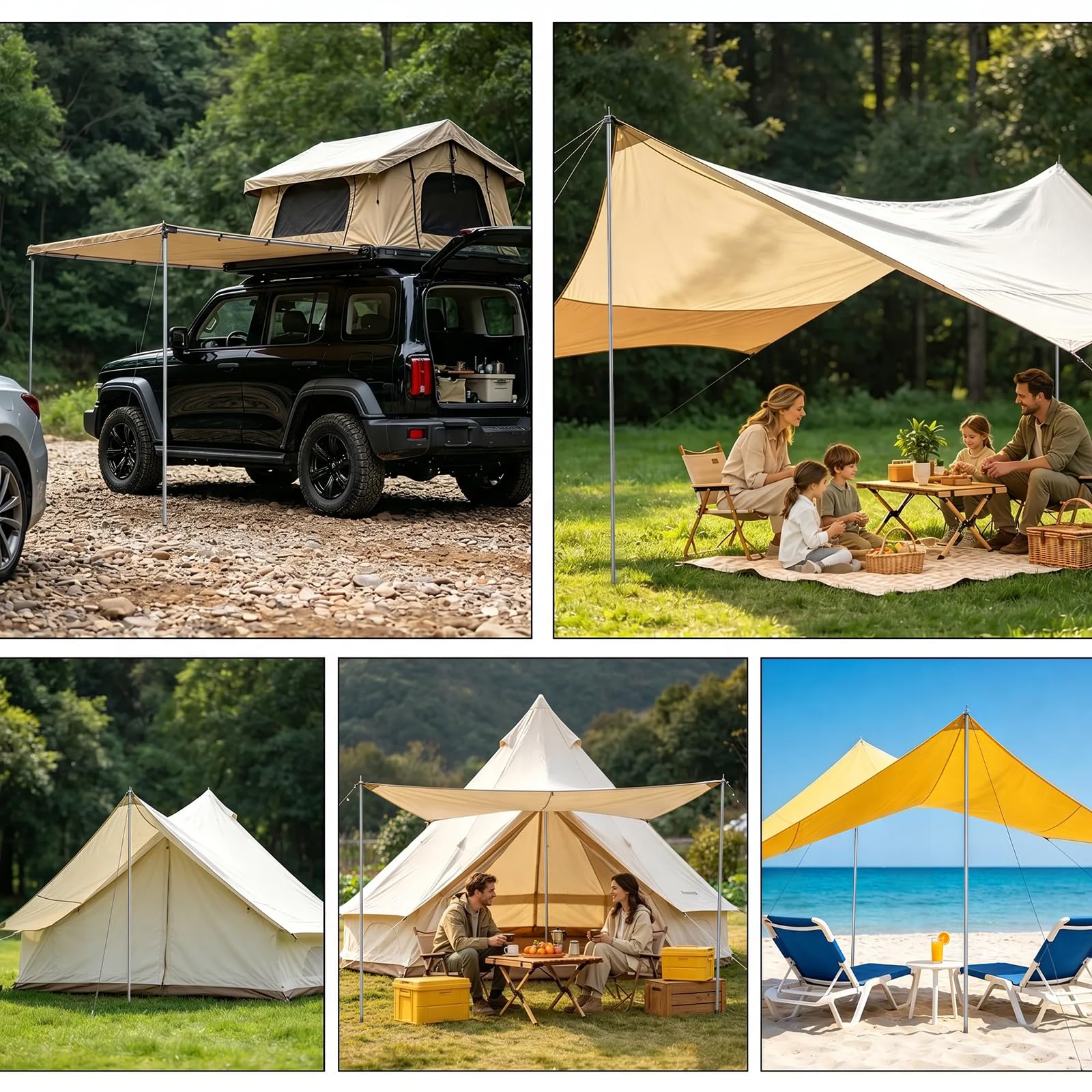 Zeltstange 2er Set, Teleskopstange mit Erdnägeln und Abspannseilen | Leichte Aufstellstangen für Zelte & Tarp, Verstellbar 80-190cm, Aluminium Sonnensegel Stange Camping Tarpstangen mit Tasche