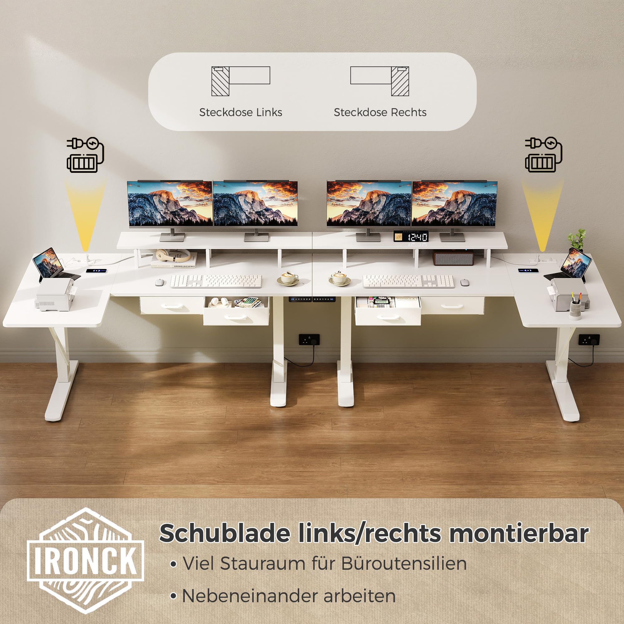 IRONCK Höhenverstellbarer Schreibtisch L Form, Elektrischer Eckschreibtisch
