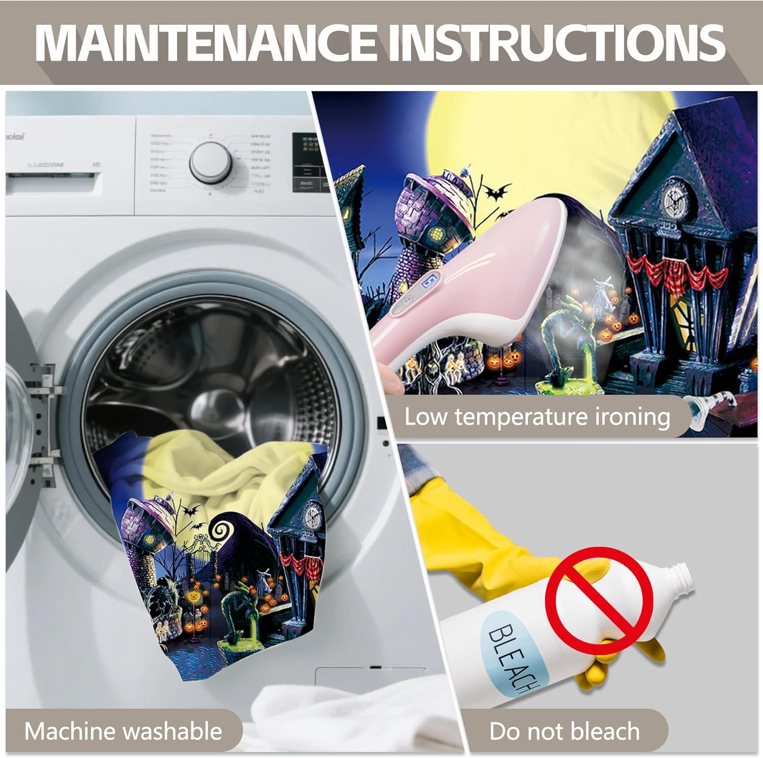 ZTHMOE Halloween Nightmare Curtains Pumpkin Full Moon Night Spooky Town Ghost Christmas Rod Pocket Window Treatment Drapes for Bedroom Living Room 2 Panels Set 52x73.5 Inch