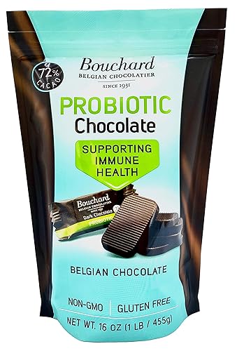 Bouchard Probiótico Chocolate Belga - 72 Cacao - Apoyo a la Salud Inmunológica - 20 Piezas Más Grandes 6 g