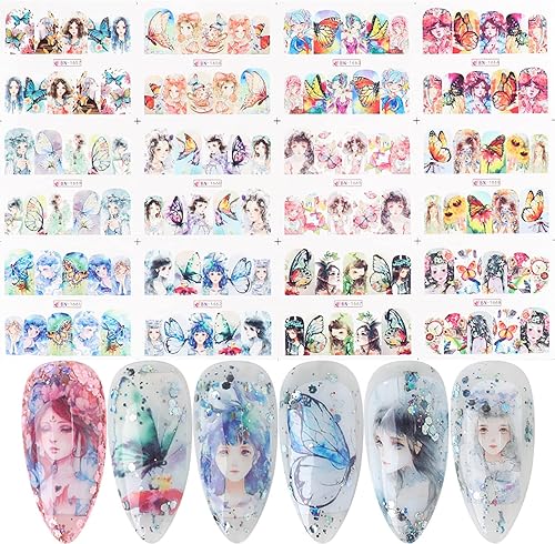 Miniatura 5 de Calcomanías de uñas de dibujos animados para niñas, diseño de patrones de mariposas coloridas, calcomanías de transferencia de agua, calcomanías de