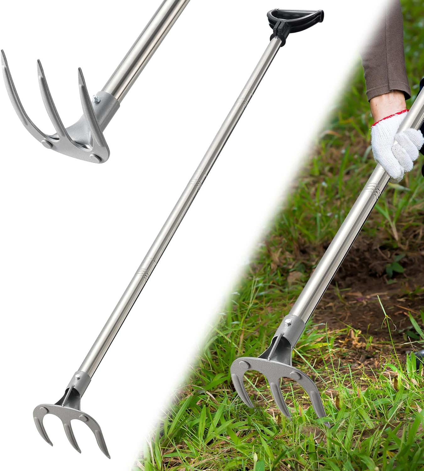 Amazon.com : Hand Garden Rake, Adjustable Handle Heavy Duty Garden ...